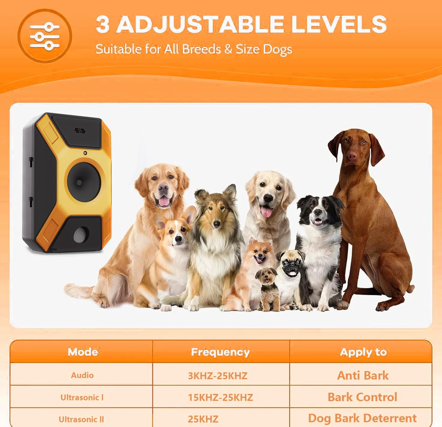 Appareil anti-aboiement pour chien à ultrasons 3 fréquences réglables