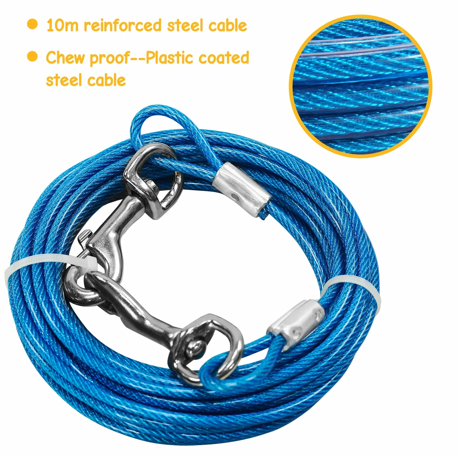 Piquet pour chien et câble d'attache robuste en spirale 40,6 cm 10 m