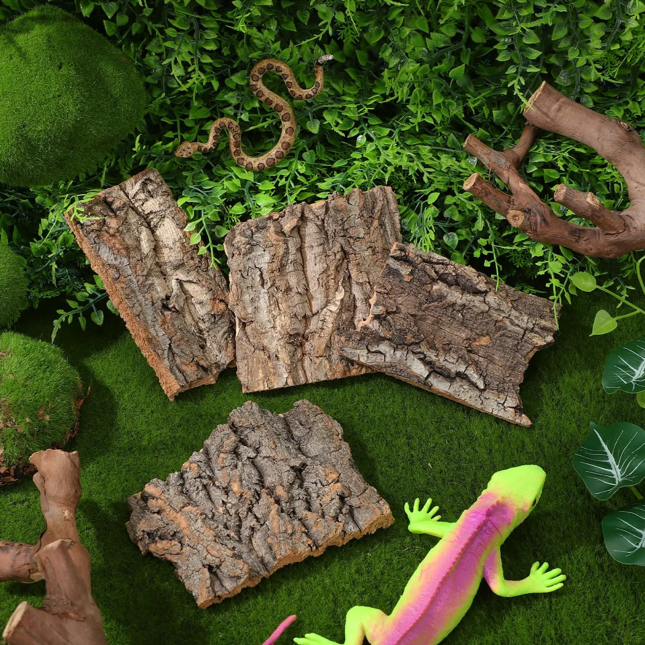 DOITOOL Lot de 4 Toiles de Fond en écorce de liège Naturel pour Reptiles Terrarium