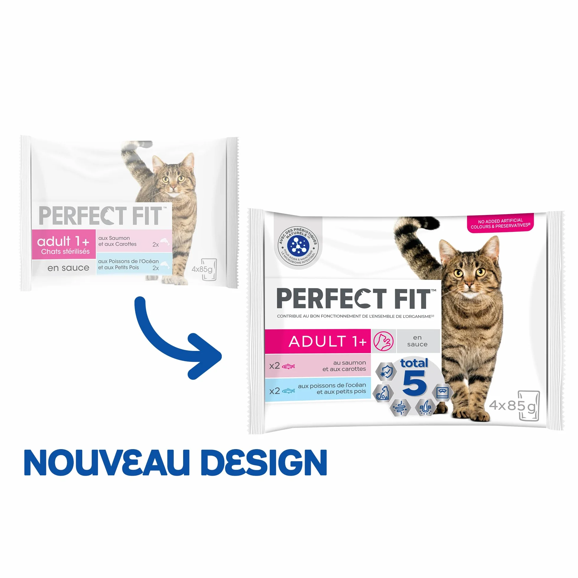 PERFECT FIT Repas pour Chat Adulte Stérilisé 52 Sachets Fraîcheur Pâtée en Sauce au Saumon aux Poissons blancs Nourriture Complète