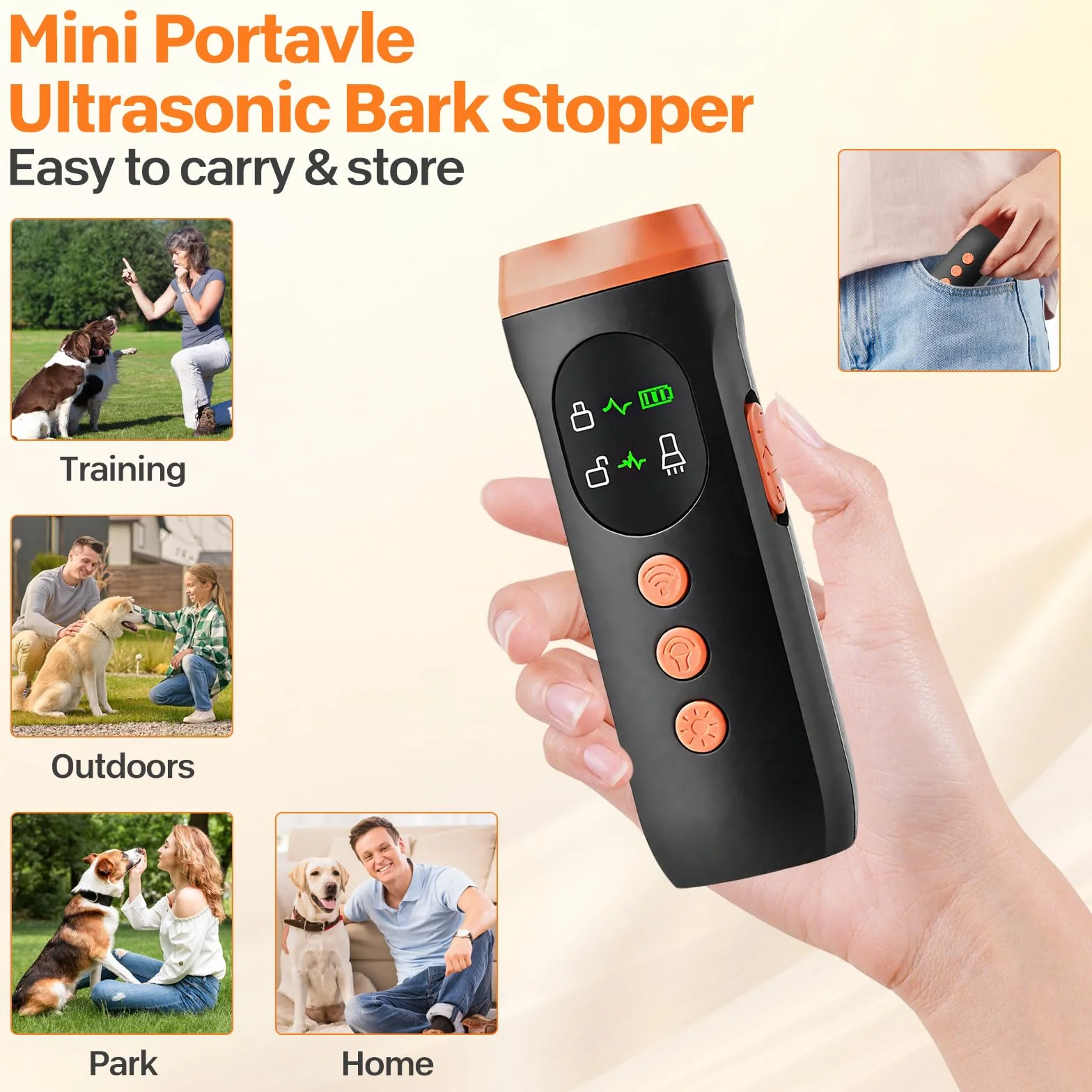 Anti Aboiement Chien Ultrason Puissant 3 Modes Dispositif Portatif 33 Pieds avec Lampe Stroboscopique