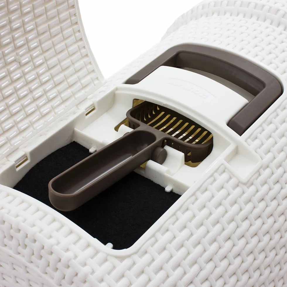 CURVER Maison de Toilette pour Chat - Bac à Litière Fermé - Compartiment Inférieur Amovible pour Un Nettoyage Facile - Pelle à Litière et Tapis de Sol Inclus - Dimensions : 51 x 39 x 40 cm - Ivoire