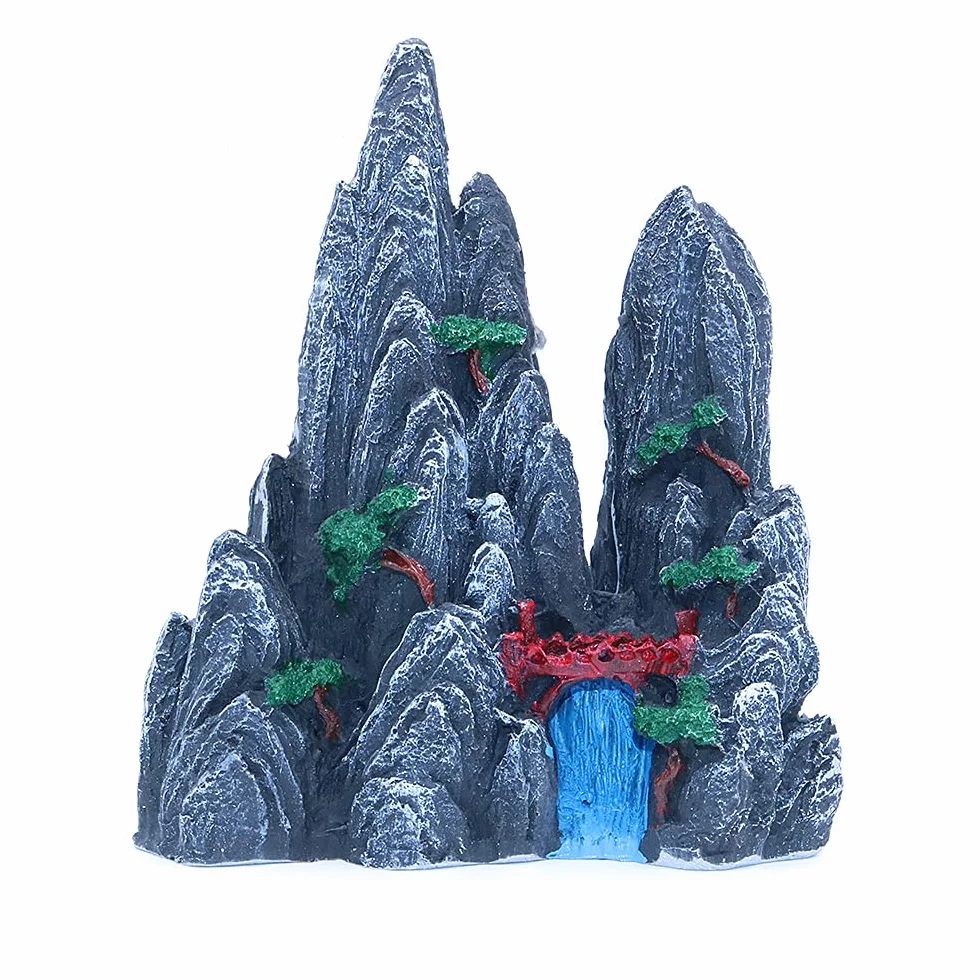 Simulation Vue sur la Montagne Ornement en Pierre Paysage Noir Paysage, Grand Ornement d'aquarium décoration de réservoir de Poisson Artificiel Roche