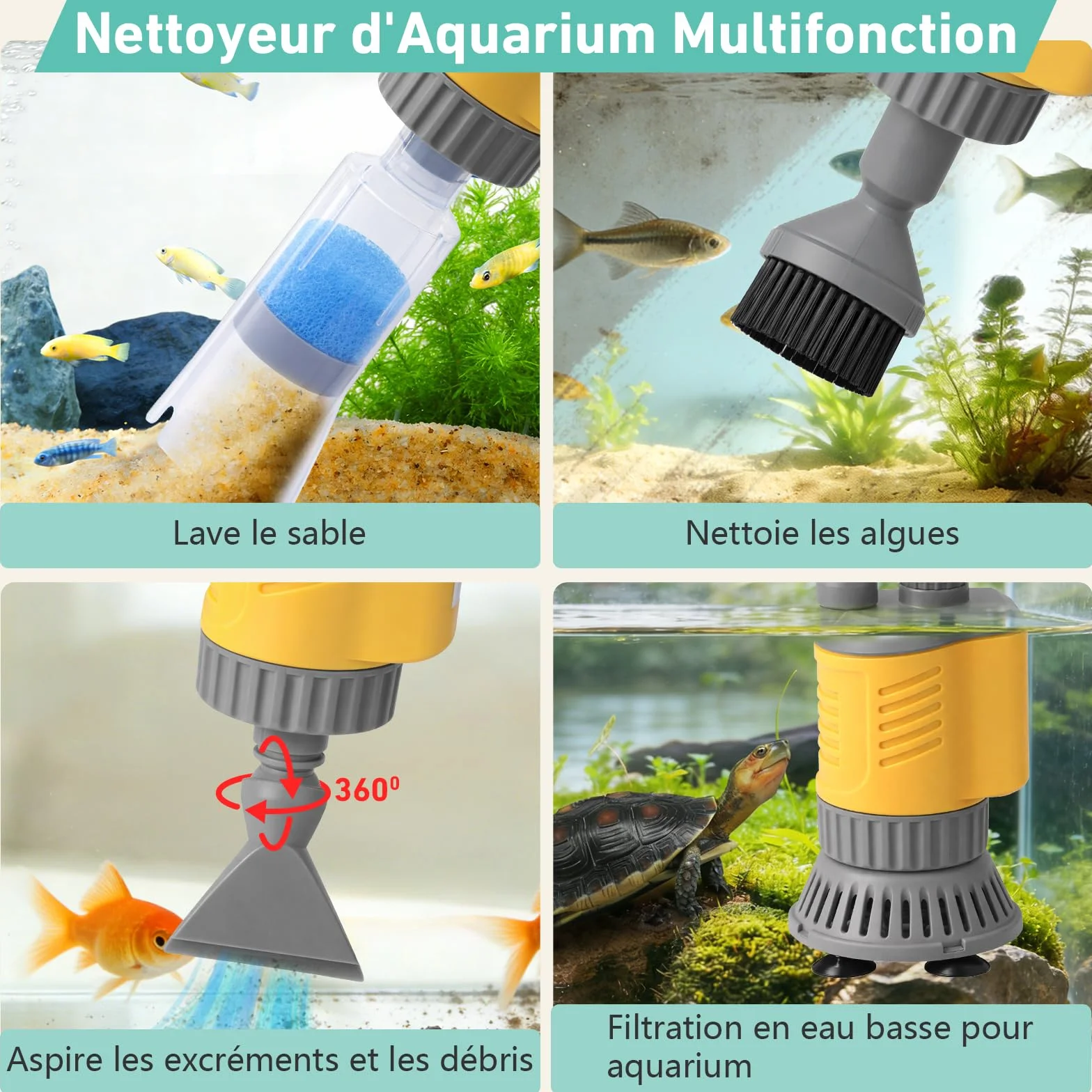 Aspirateur Électrique Aquarium 1200LPH Nettoyage Gravier 20W Amovible