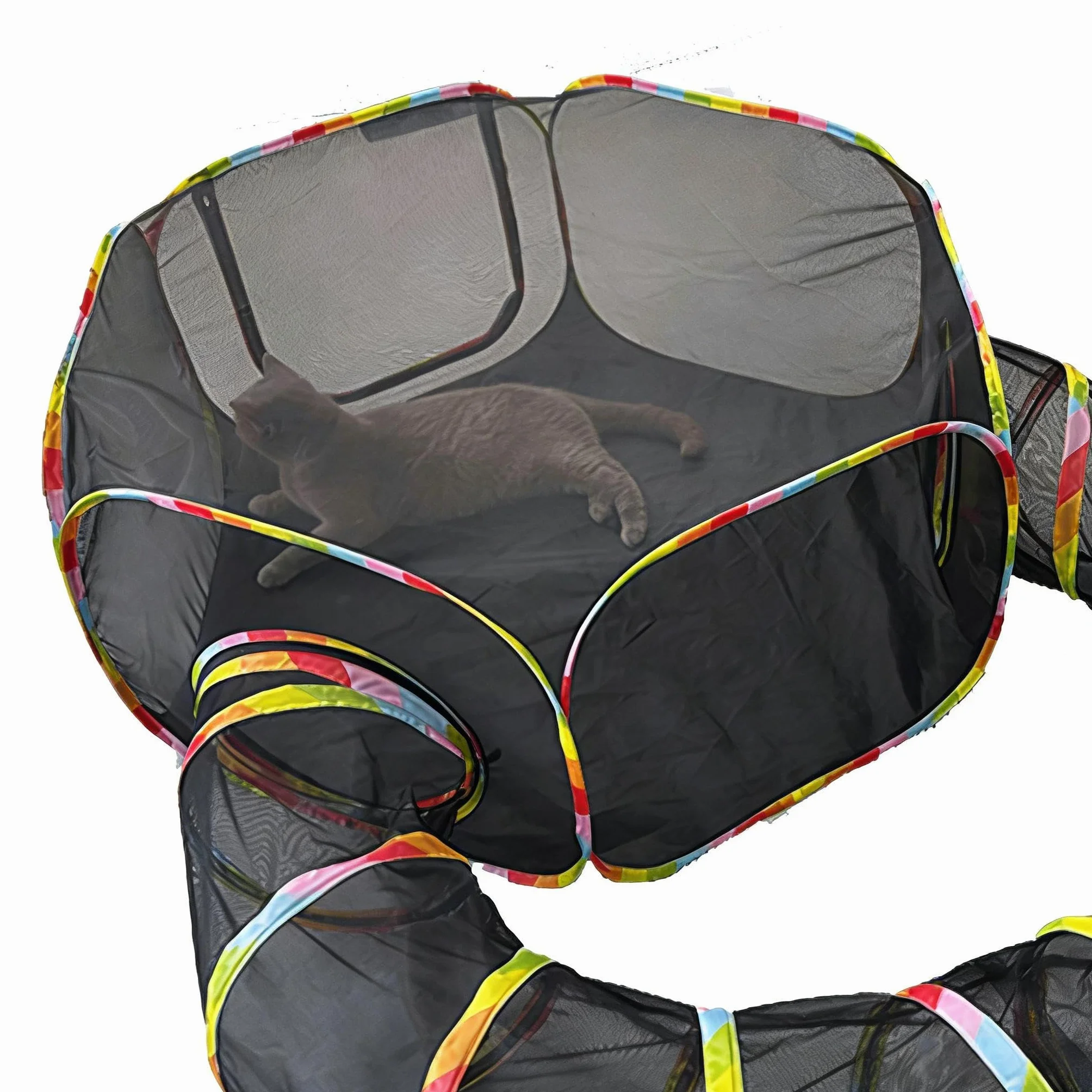 2-en-1 Tunnel pour Chats et Parc de Jeu Pliable, Imperméable, Extérieur Portable pour Jardin