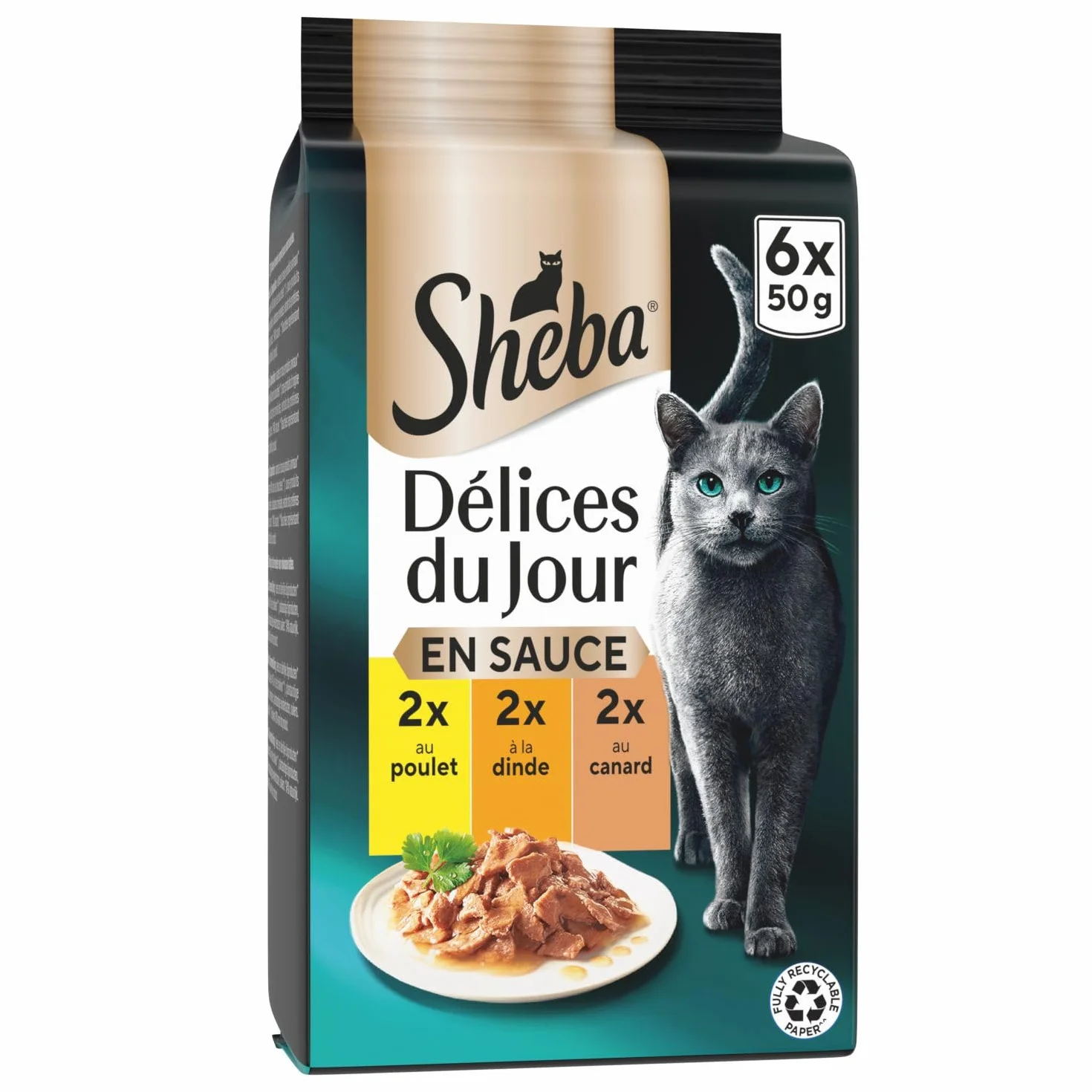 Sheba Délices du Jour Sachets Fraîcheur 6 x 50 g Sélection à La Volaille en Sauce Pack de 12
