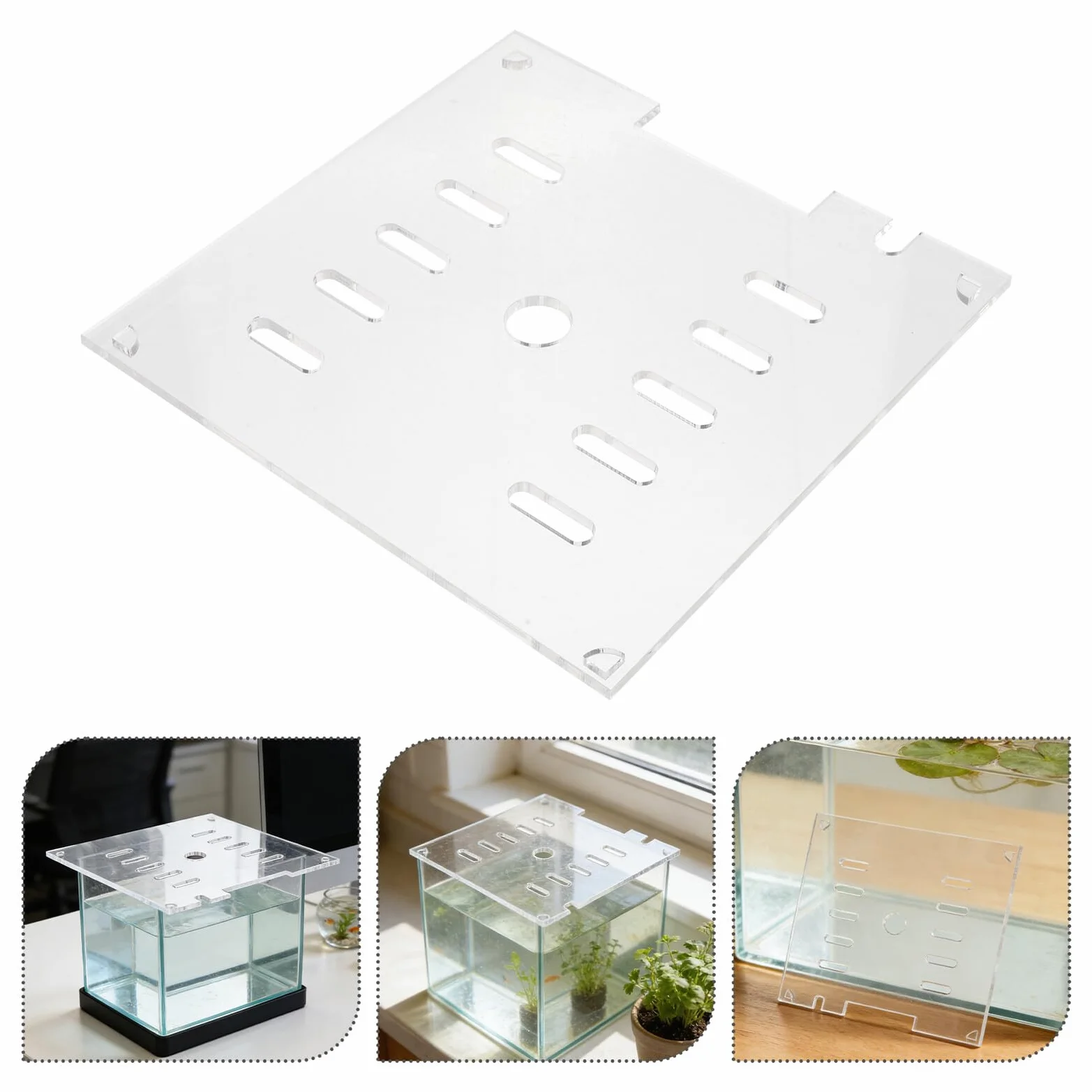 ARTIBETTER Couvercle en Acrylique Transparent 20x20 Cm pour Aquarium, Protection Anti-Saut Carré avec Grille
