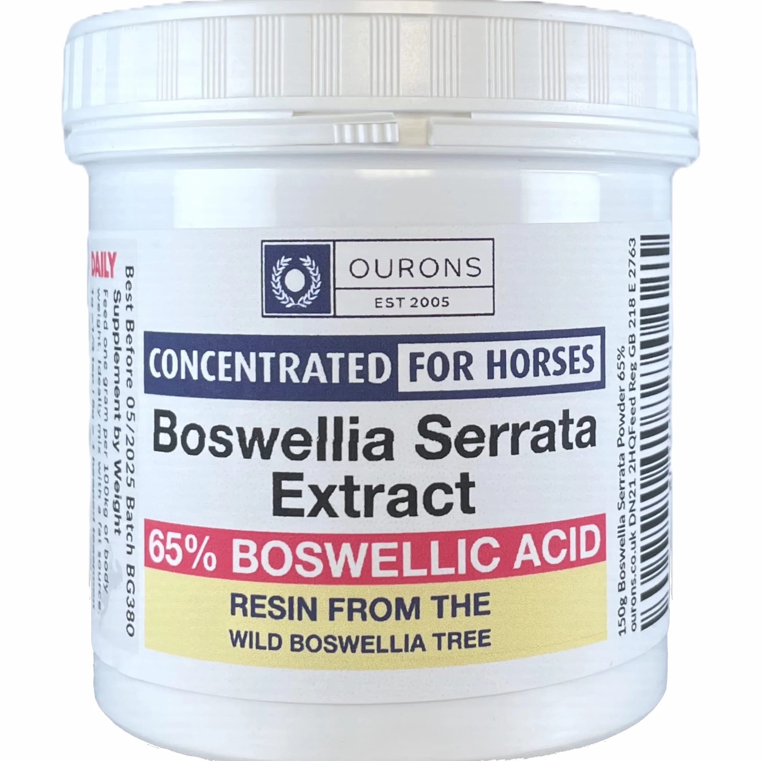 Boswellia Serrata Poudre 150g Chevaux – 65% acides boswelliques | 65 % d'acides boswelliques; extrait d'encens, soutient le confort et la mobilité articulaires du cheval – composition pure