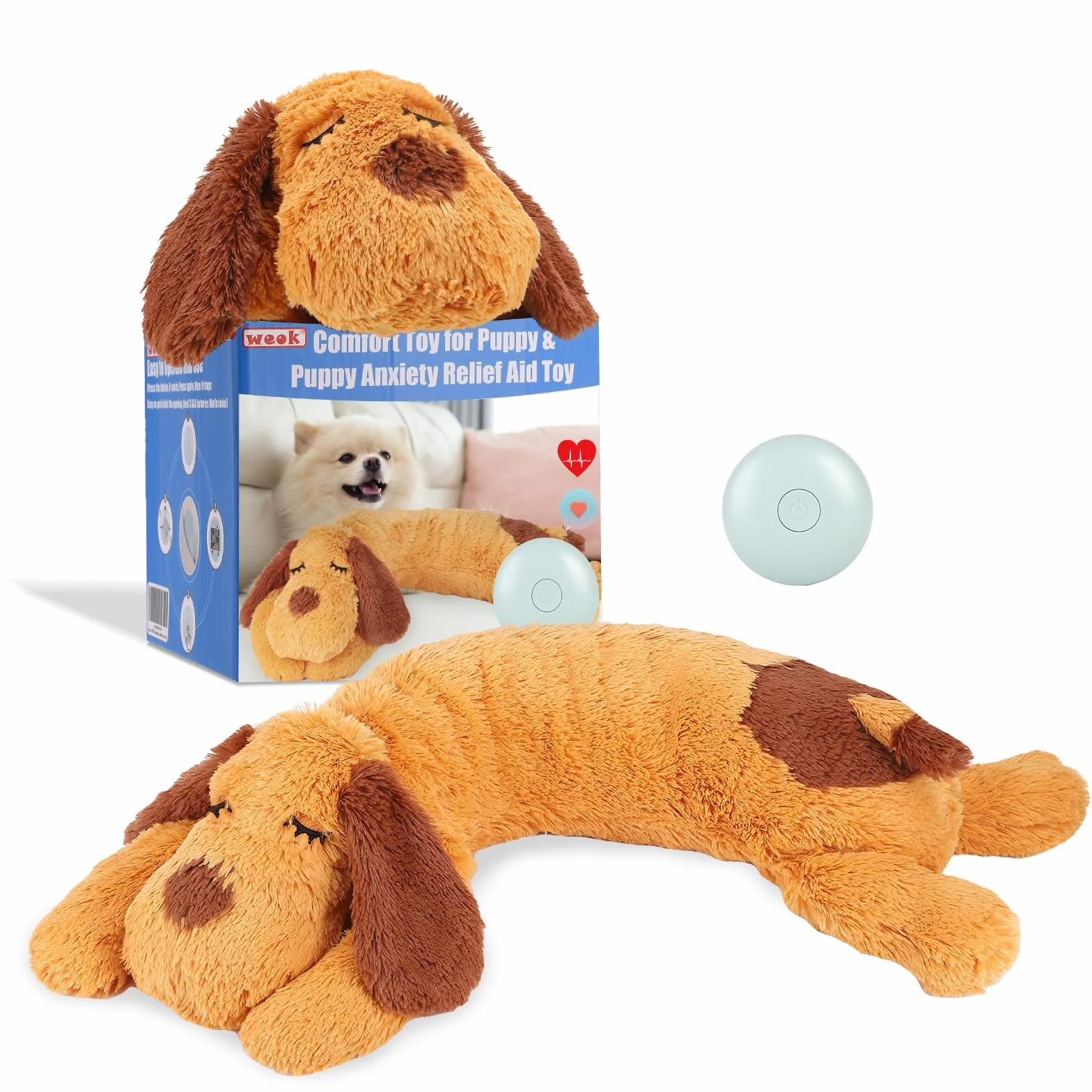 Jouet pour Chiot Oreiller Confortable Anti-Anxiété en Peluche avec Battements de Cœur pour Chiens et Chats