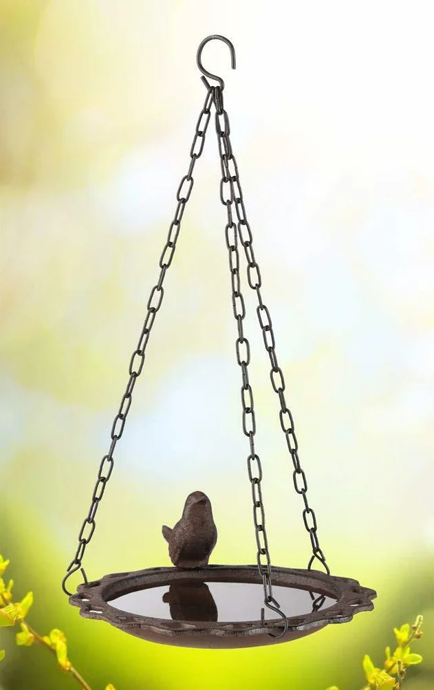 Abreuvoir à oiseaux en fonte pour jardin, suspendu 1 pièce
