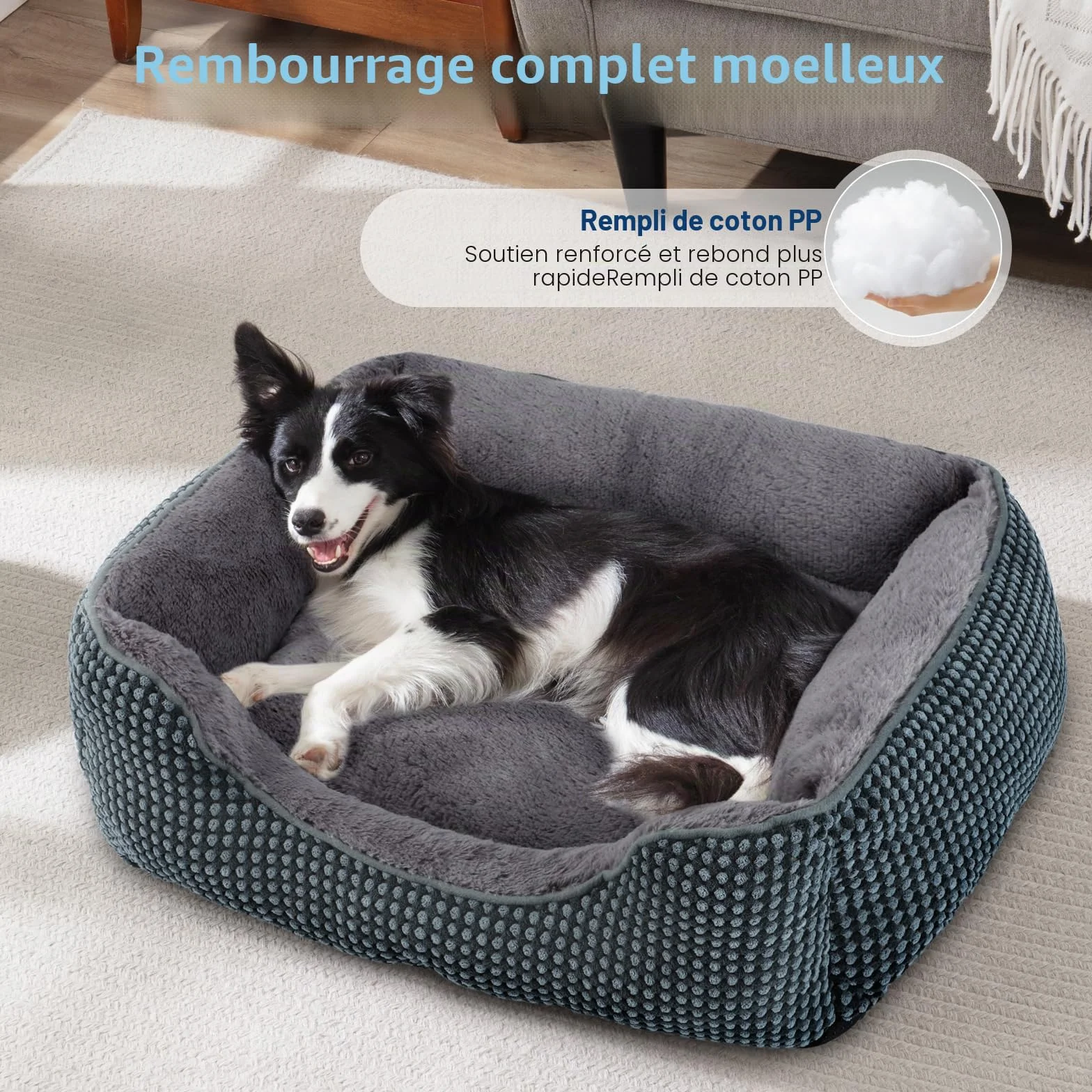 FURTIME Panier pour Chien Moyen, Lit Chien Lavable Duveteux, Antidérapant Coussin Anti-anxiété, 76x61x23cm