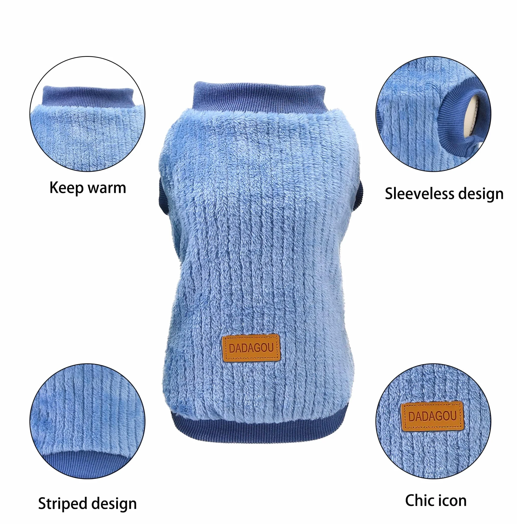 YAODHAOD Pull en peluche pour chien et chat - Hiver - Chaud - Taille M - Bleu