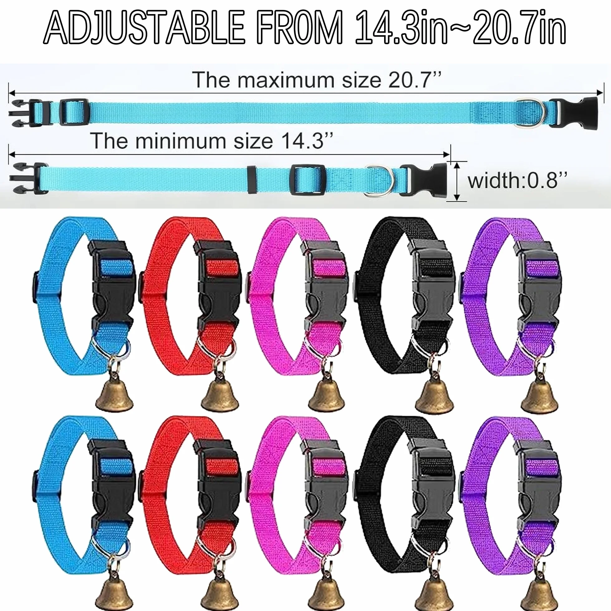 Lot de 10 colliers de chèvre réglables en nylon avec cloche