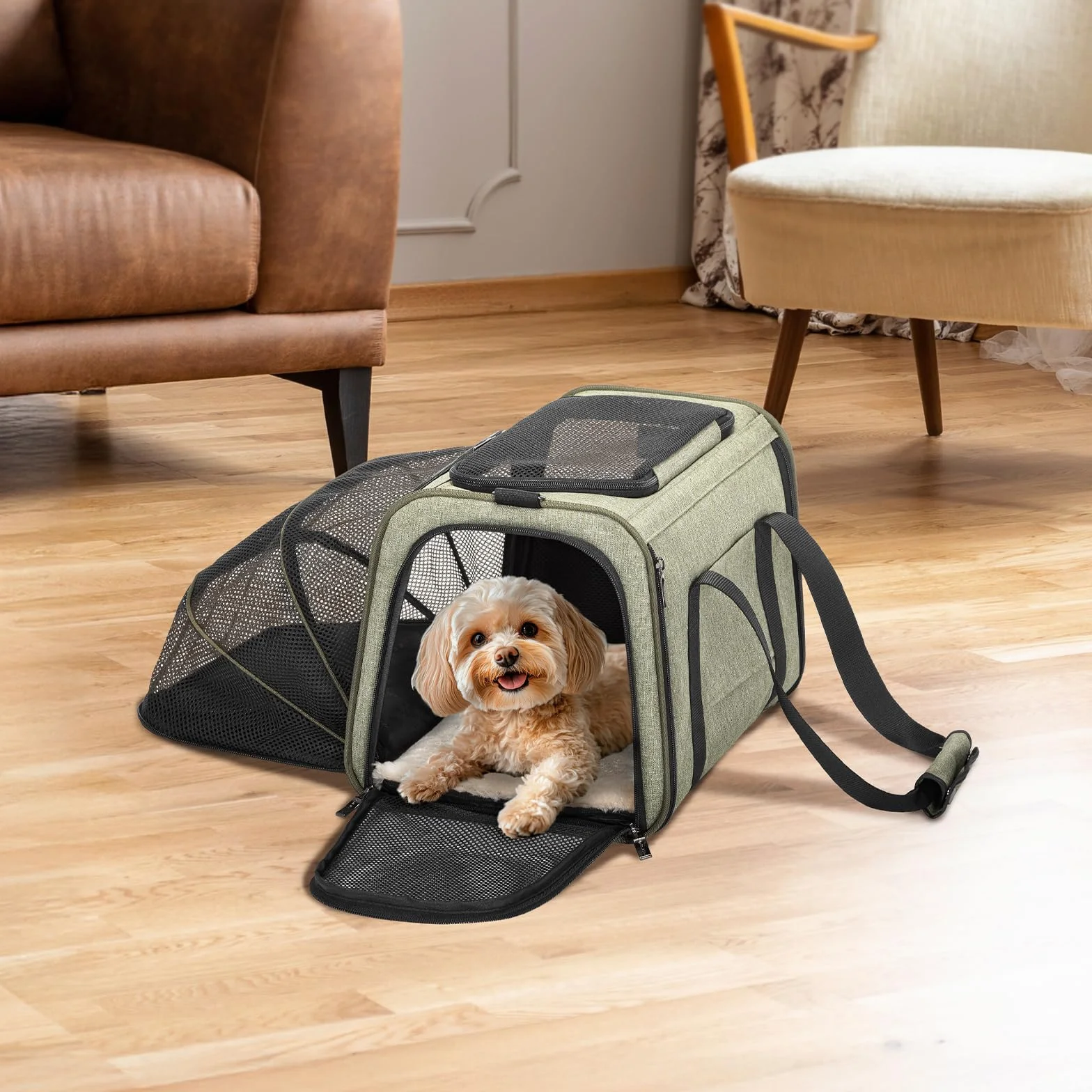Petsfit Sac de Transport Extensible pour Chat avec Tapis en Polaire, Vert