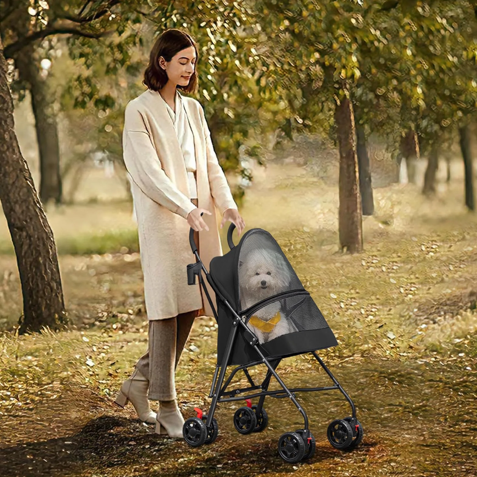 OHMG Poussette pliante pour chiens et chats 4 roues jusqu'à 15 kg