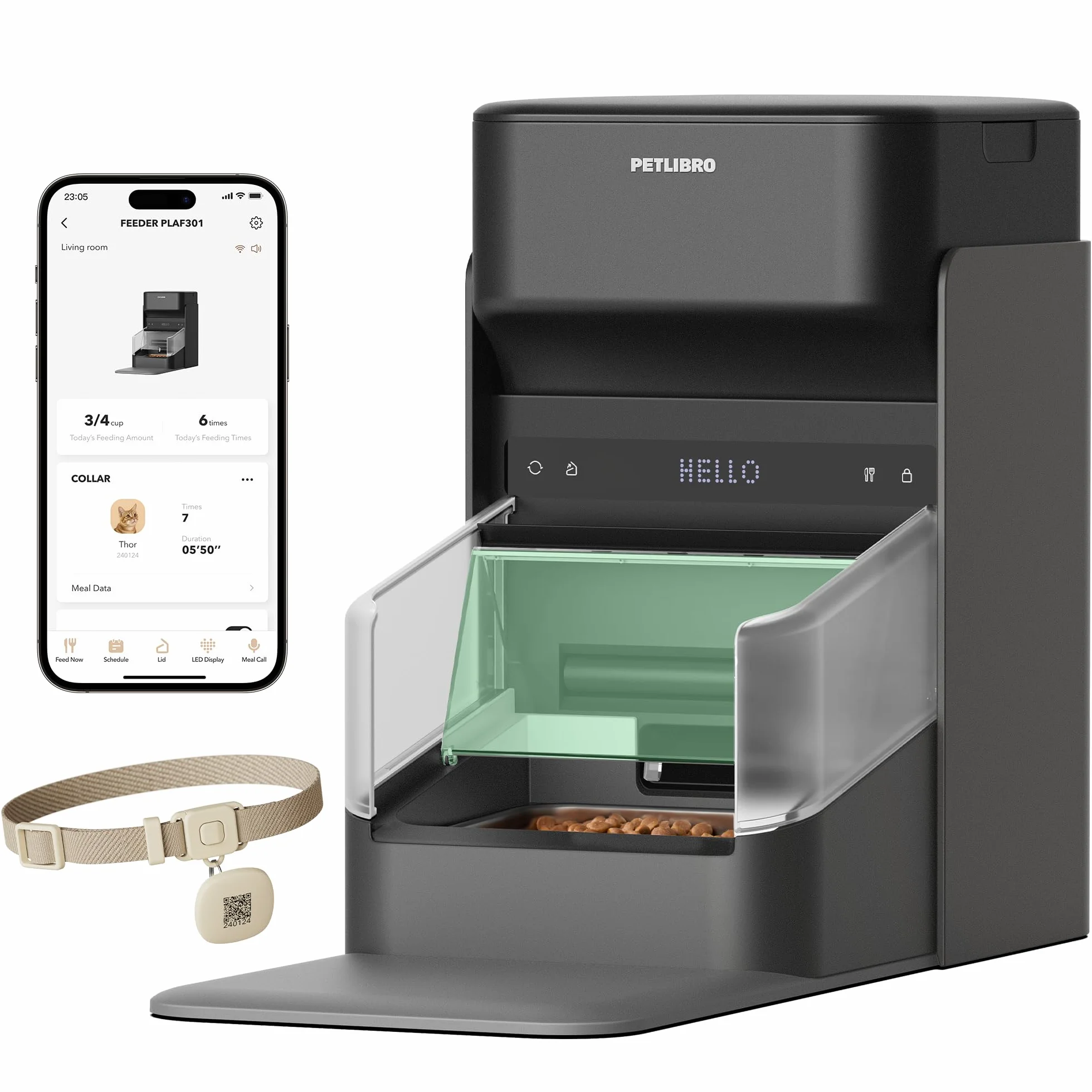 PETLIBRO Distributeur Automatique RFID Chat Wi-Fi 2,4/5 GHz Contrôle Application Reconnaissance Collier
