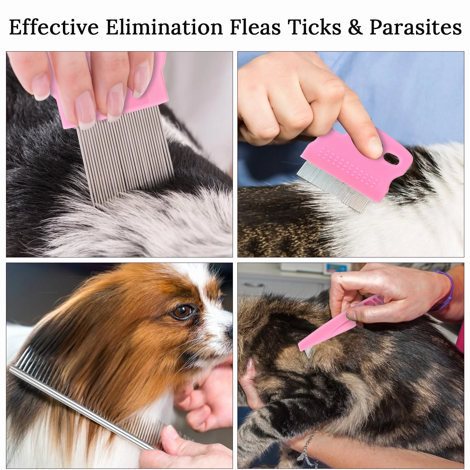 Kit de toilettage anti-puces pour chiens et chats – Peignes professionnels en acier inoxydable à dents fines et larges
