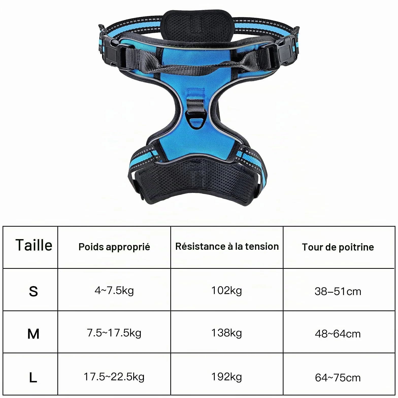 Harnais Chien Anti Traction Réfléchissant avec Laisse pour Entraînement en Plein Air