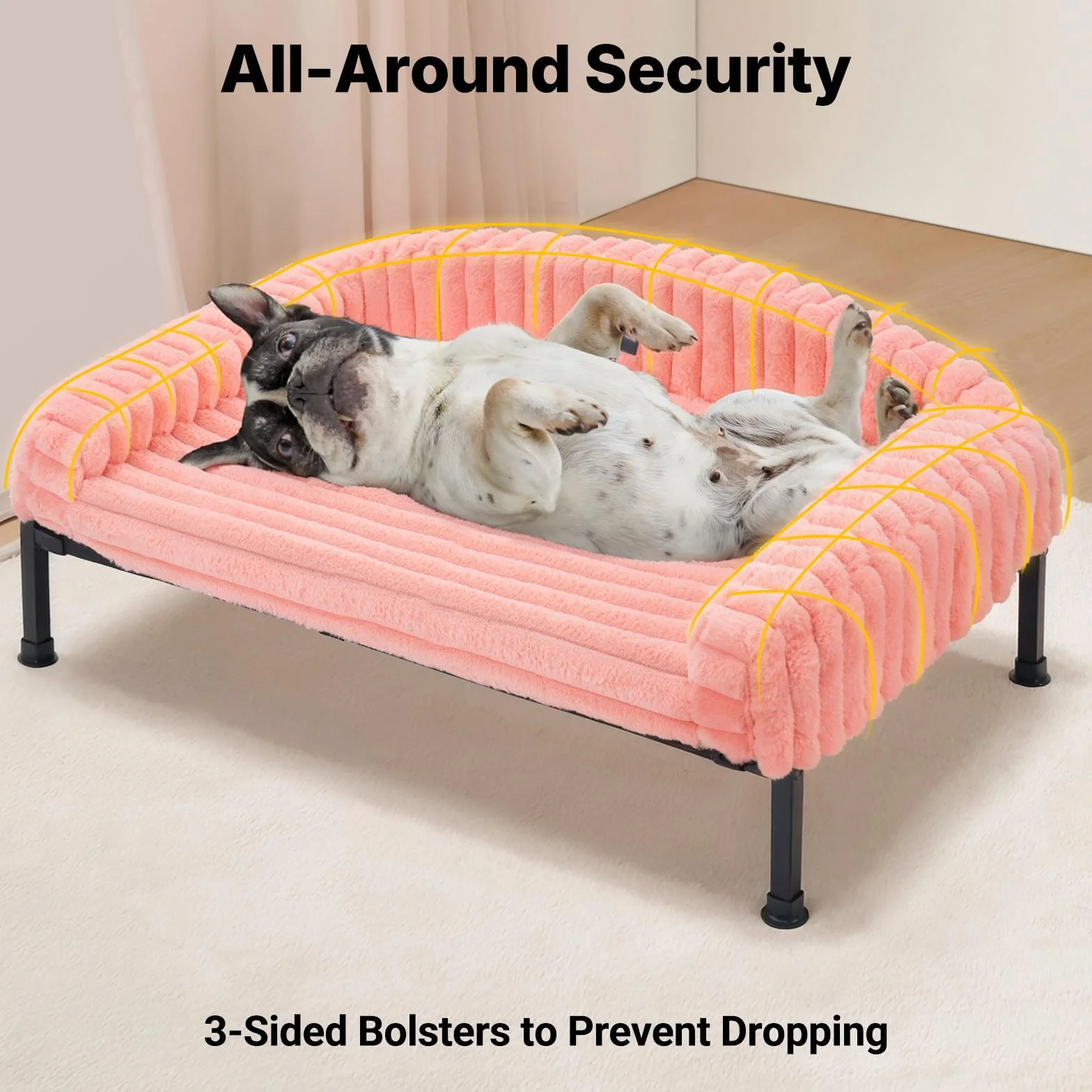 Veehoo Canapé pour Chien Surélevé, Moelleux Transat avec Coussin Amovible et Matelas Orthopédique, Pieds Antidérapants, Rose 60x45x10cm