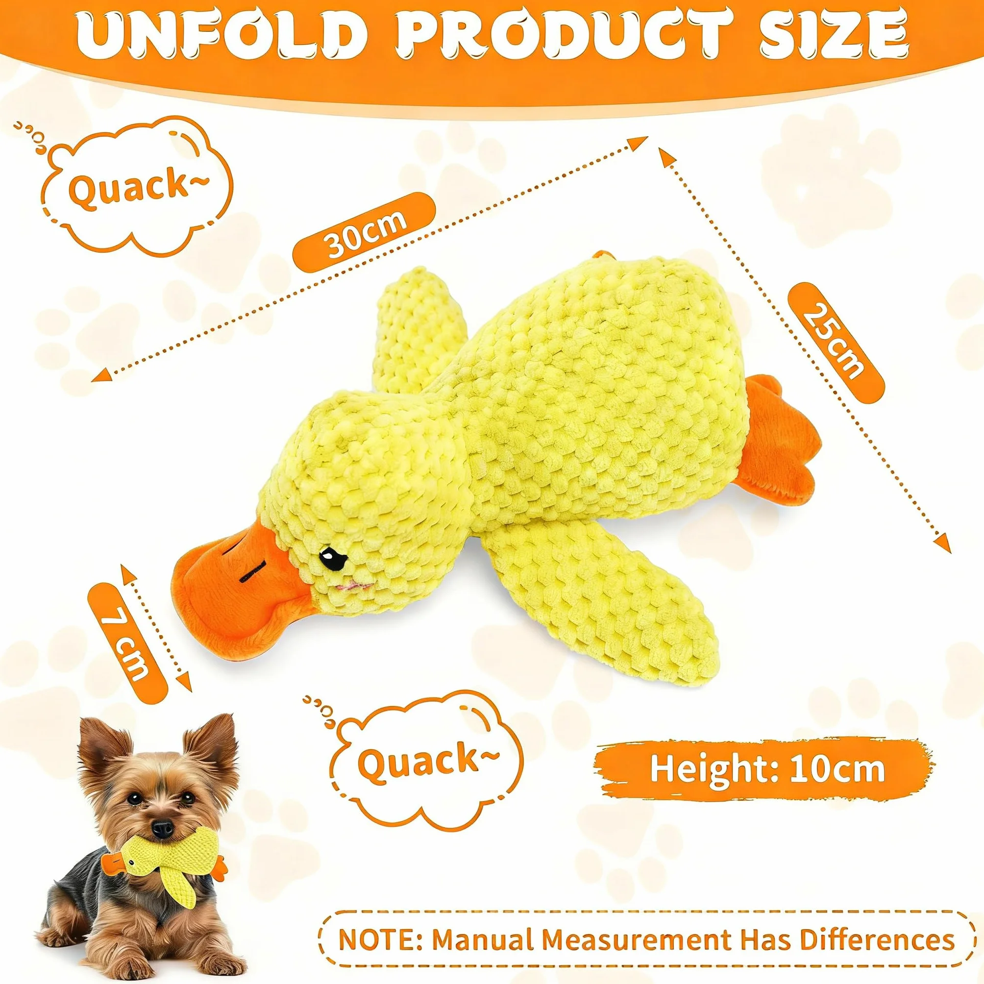 Jouet pour Chien en Peluche Canard Couineur 30 cm Anti-Stress Doux et Résistant