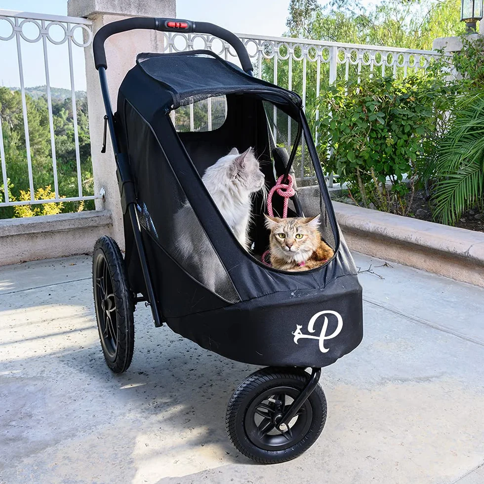 Breeze Black | Remorque de vélo de Luxe pour Chien | Jogger de Grande Taille | Pliage à Une Main | Pneus pneumatiques | Housse de Pluie Incluse | Pompe à Pneu | Adaptateur de vélo
