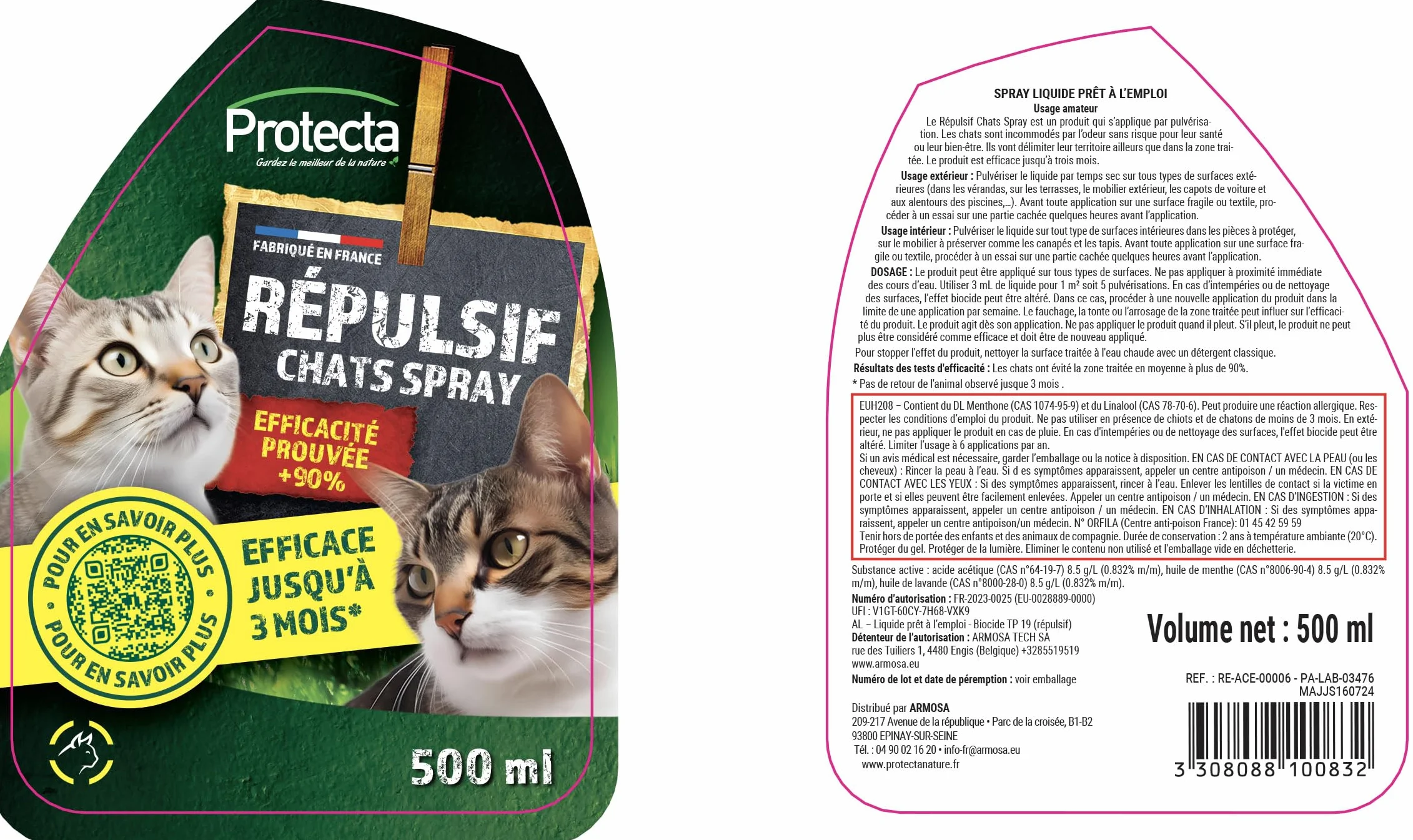 Répulsif Chats Intérieur Extérieur Lot de 2 Spray Puissant