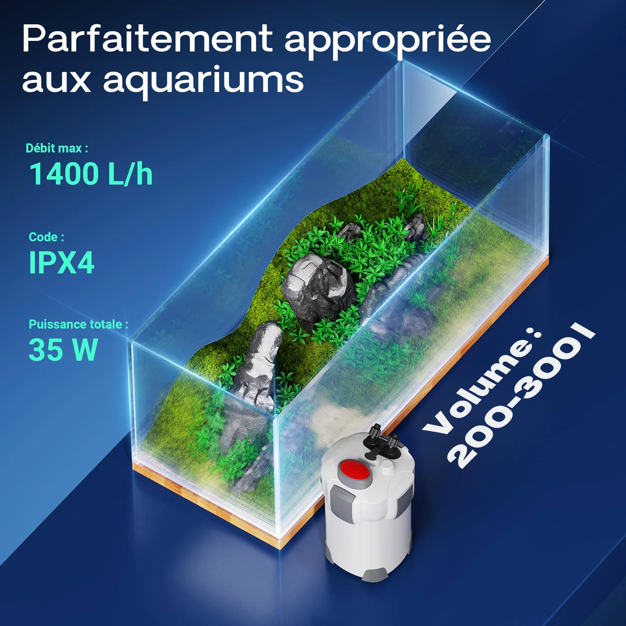 SunSun HW-303 Filtre extérieur pour Aquarium, 1400 l/h, 3 étapes, 35W