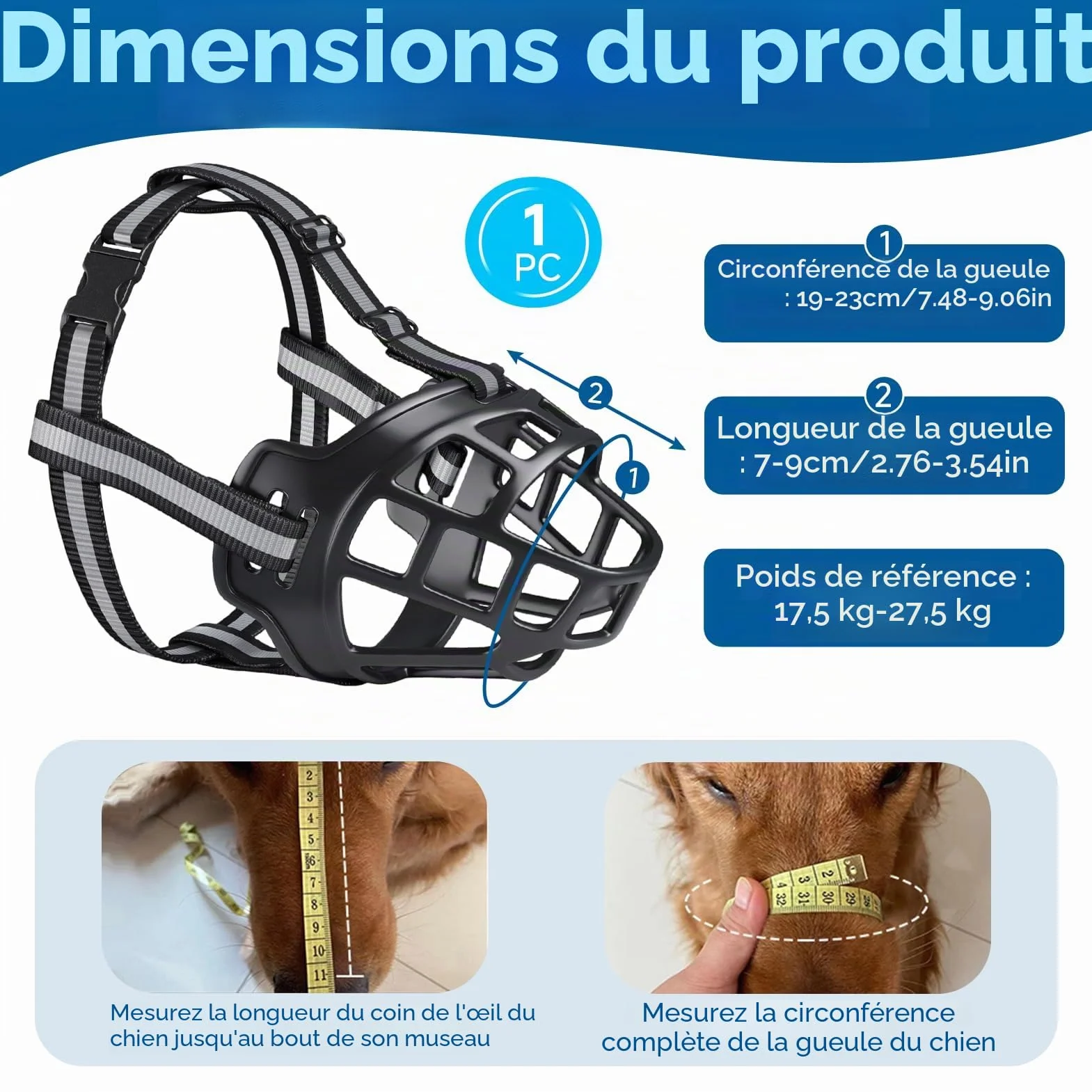 Museliere pour Chiens, Museliere Chien Musoliaire Chien avec Sangles Réglables Museliere Anti Aboiement Mieux Prévenir Les Morsures Mâcher et Aboyer pour Petits Moyens Et Grands Chiens (Taille 3)