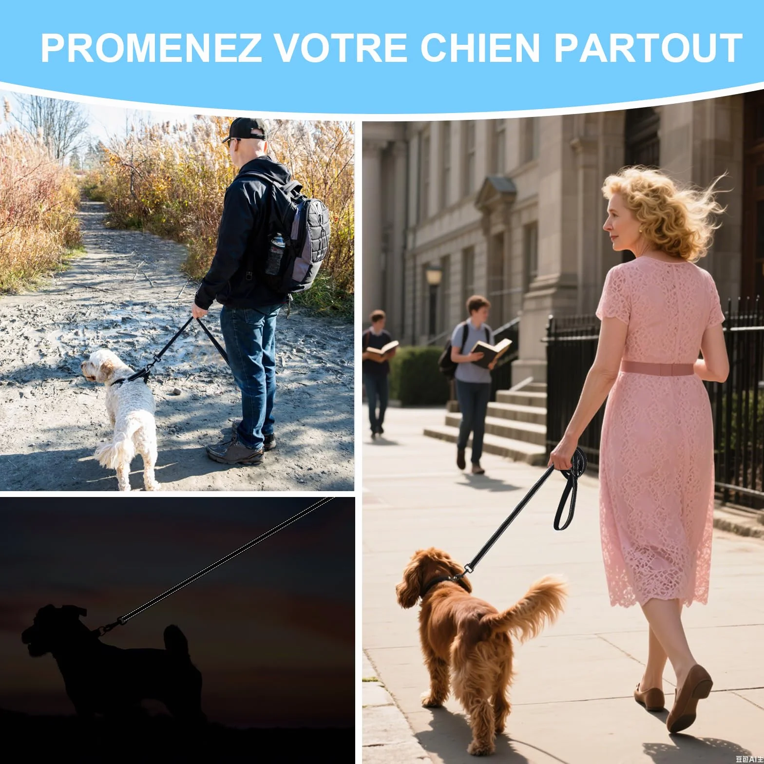 Longe pour Chien 3M 10M 20M 30M Laisse de Dressage Réfléchissant