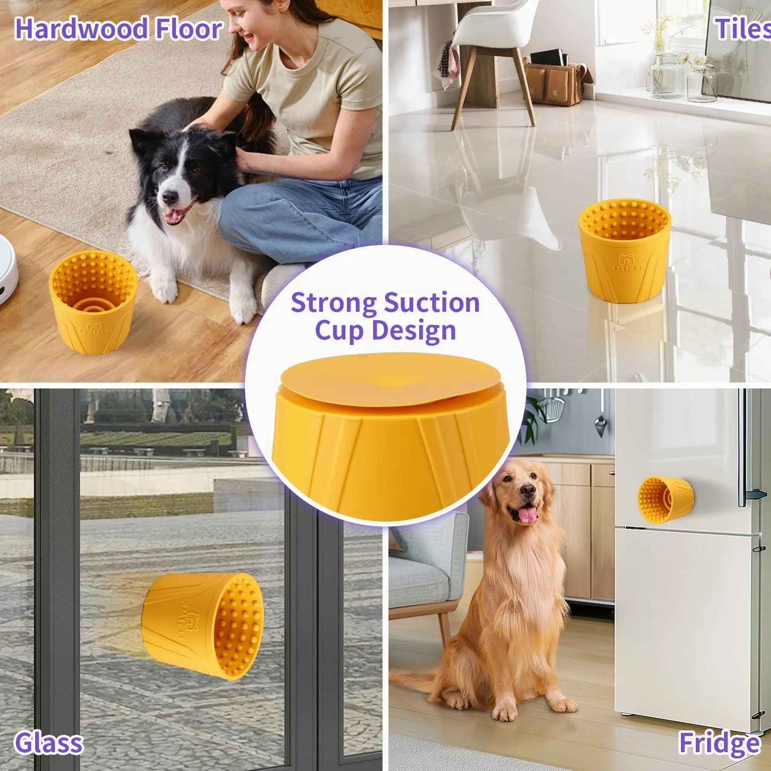 Gamelle à lécher pour chien - Soulage l'anxiété - Distributeur de friandises - Antidérapant - Pour chiens de petite, moyenne et grande race, silicone sans BPA (jaune, taille M-L)
