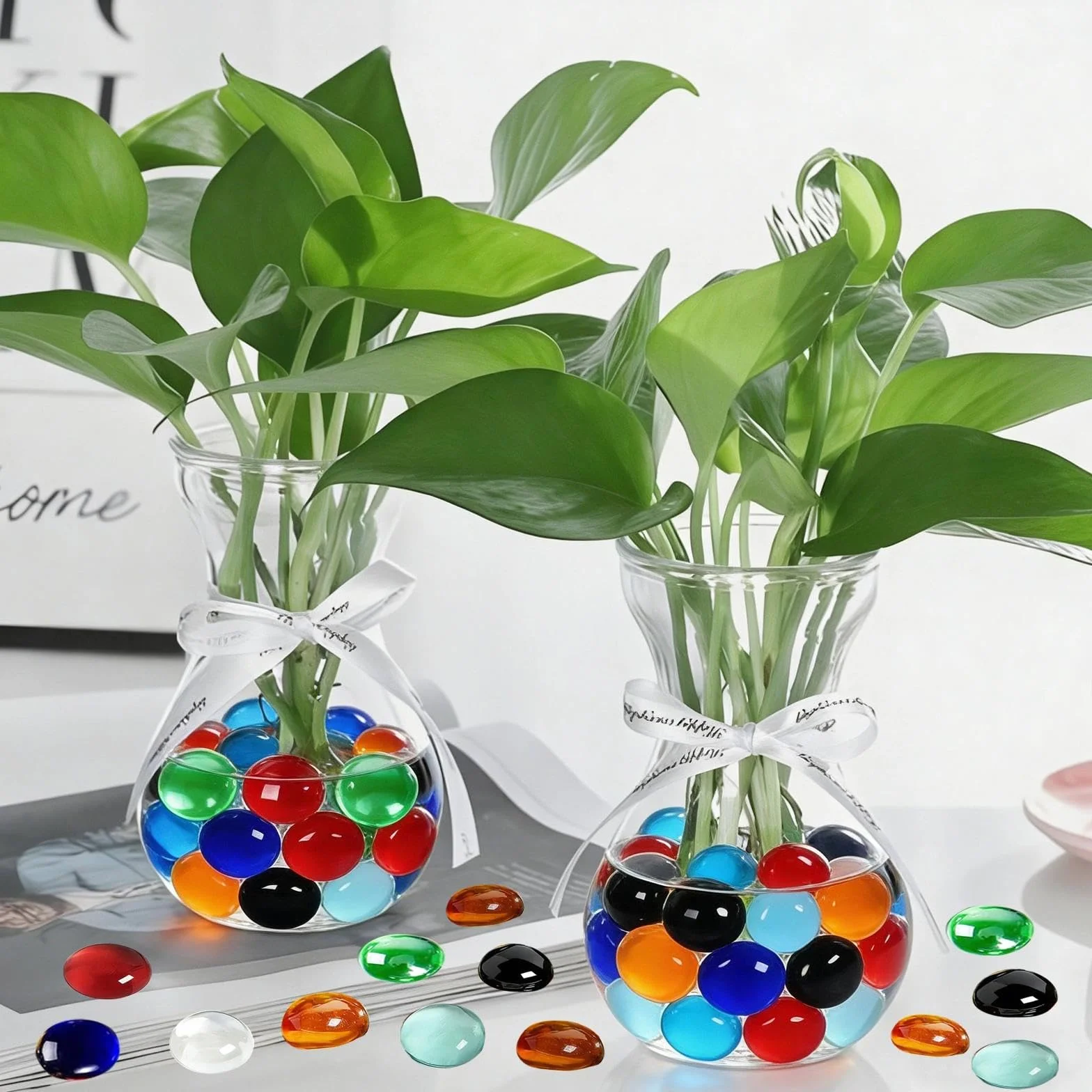Billes Plates 1600 g Galets de Verre Bleu 17-19 mm Perles de Verre Décoratives pour Vases Aquariums Pots de Fleurs 350 pcs