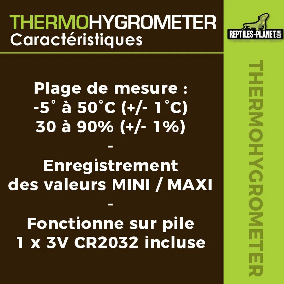 Reptiles Planet - Small Thermohygrometer - Thermomètre et Hygromètre Digital pour Terrarium