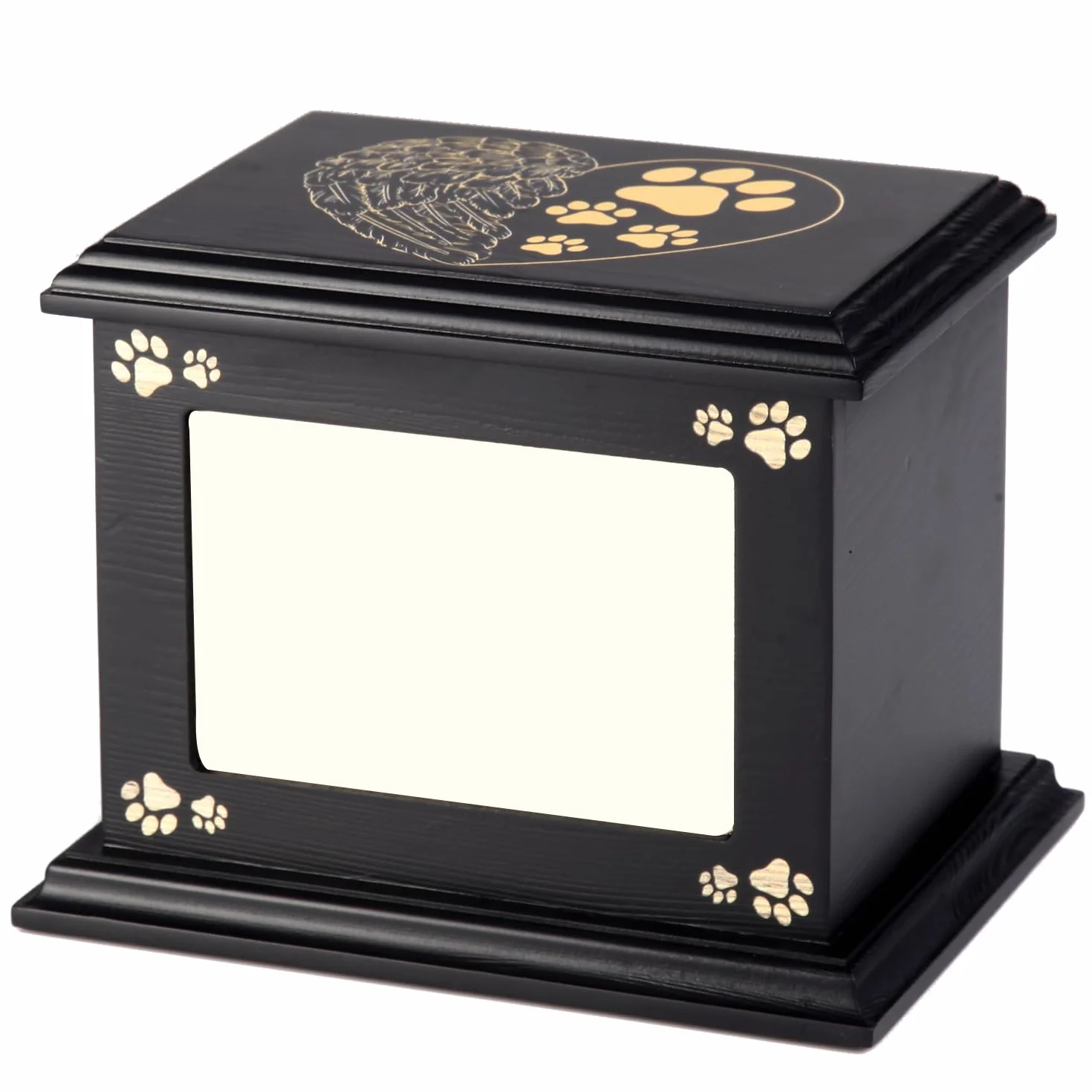 Urne funéraire en bois pour animaux de compagnie Doggy Memorial 40 avec cadre photo noir