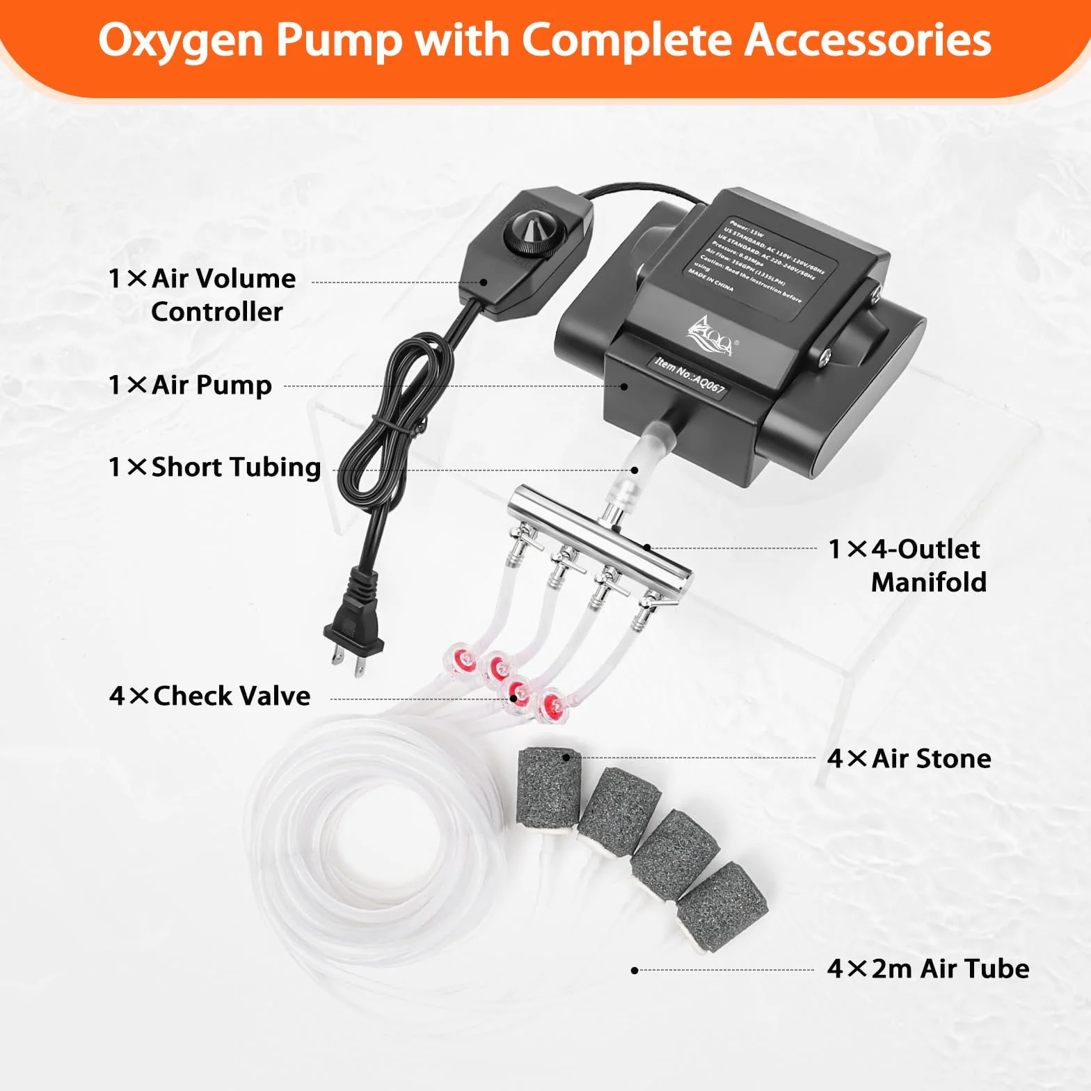 AQQA Pompe à air pour aquarium 4 sorties puissantes bassin extérieur réglable oxygène avec accessoires