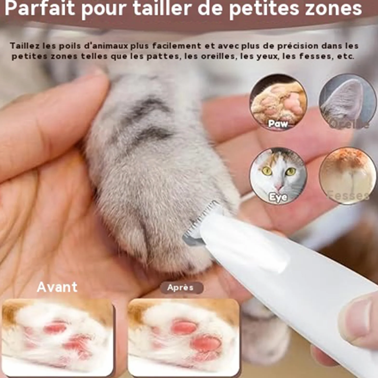 Tondeuse De Précision Pour Chat Silencieuse Étanche Rechargeable Avec LED