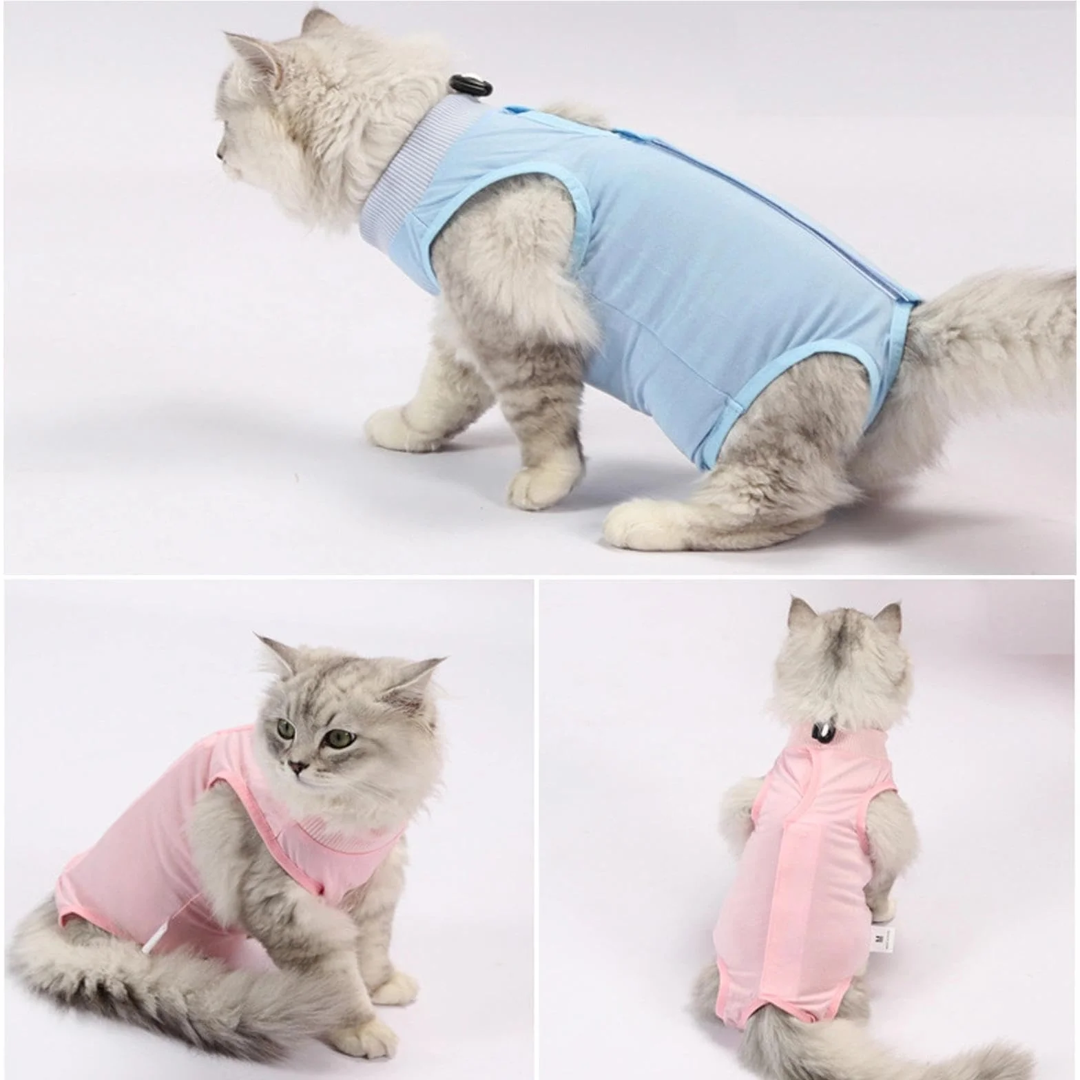 Gilet de Récupération pour Chat Anti Léchage Post-Opératoire, Stérilisation, Protection Post-Chirurgie - Rose + Bleu (M)