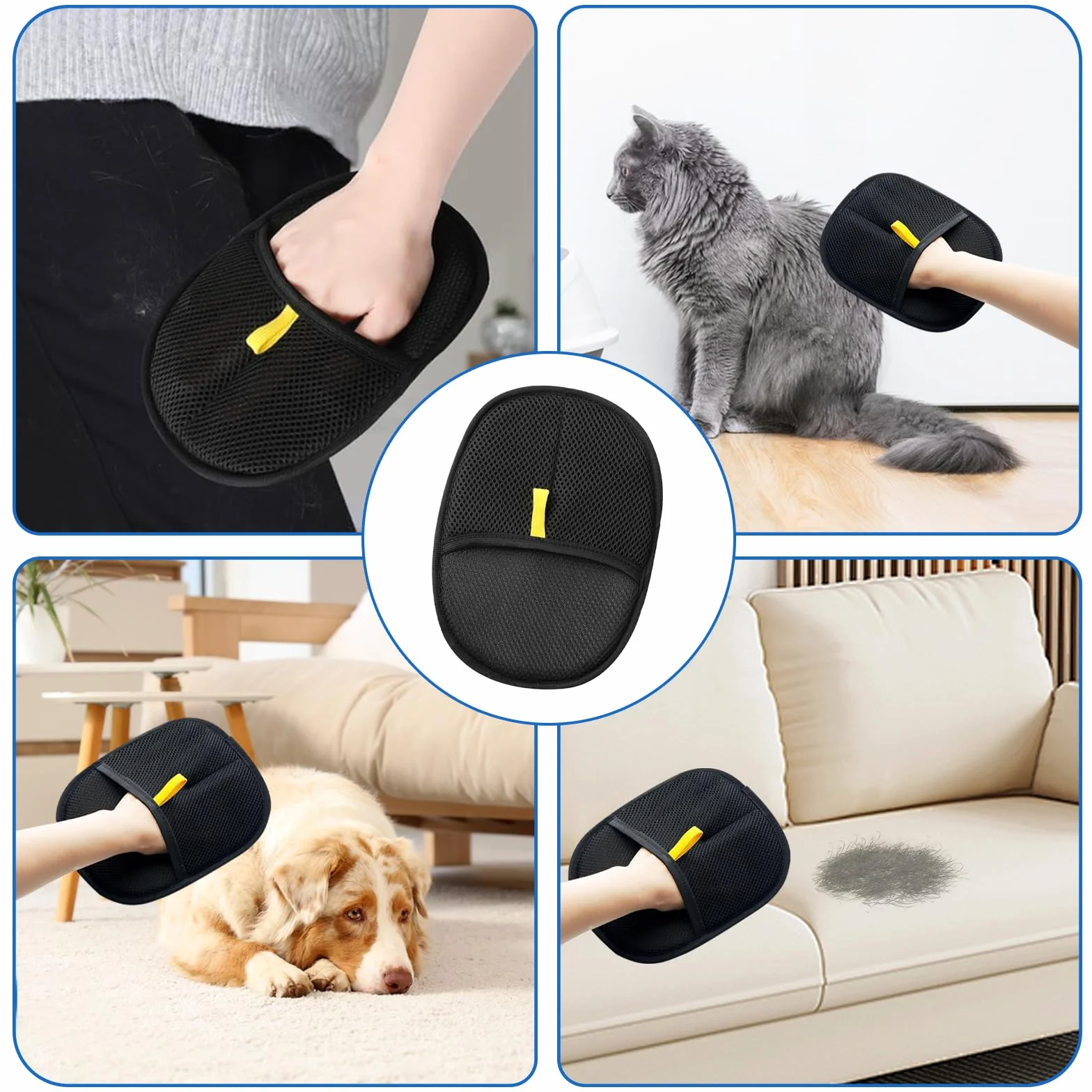 Gants d'épilation d'animaux électrostatiques, Brosse Anti Poils, Gant enlever Poil Chat, 2 Pièces