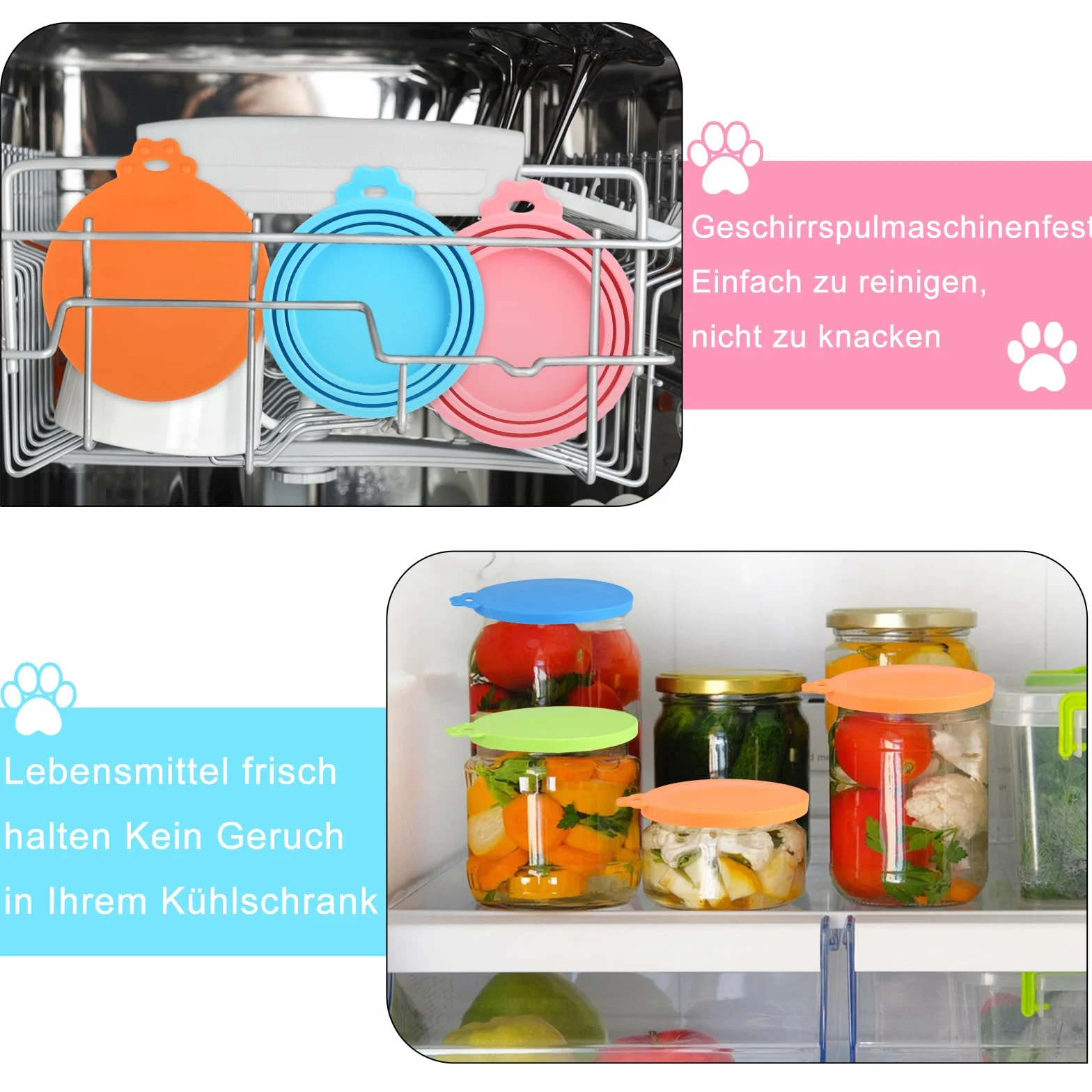 Lot de 6 Couvercles Silicone de Conserve Avec 6 Cuillères - Pour Boîtes de 65 mm, 75 mm et 85 mm - Adapté Aux Boîtes de Nourriture Pour Chiens et Chats