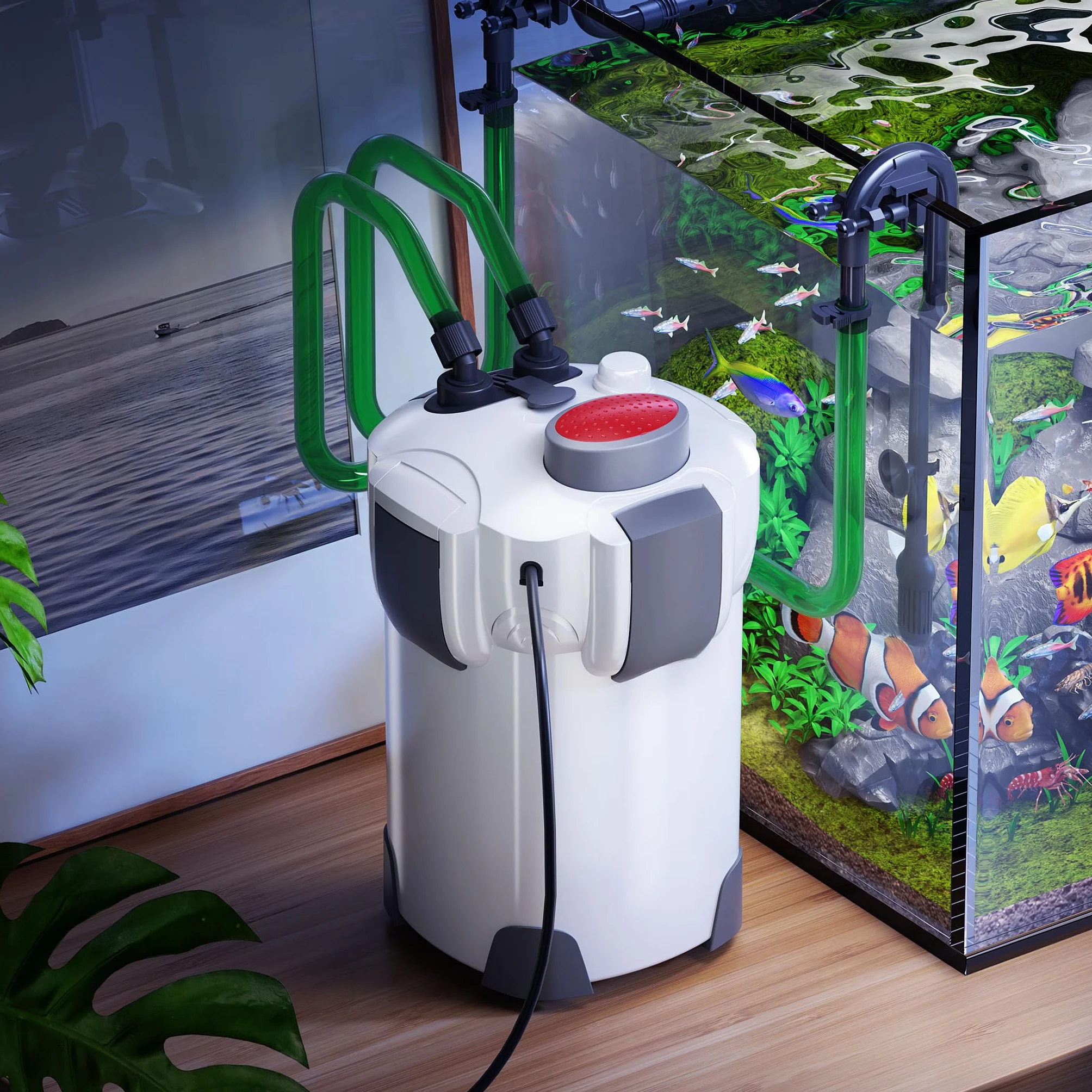 SunSun HW-302 Filtre extérieur pour Aquarium 1000 l/h 3 Étapes de Filtration 18W