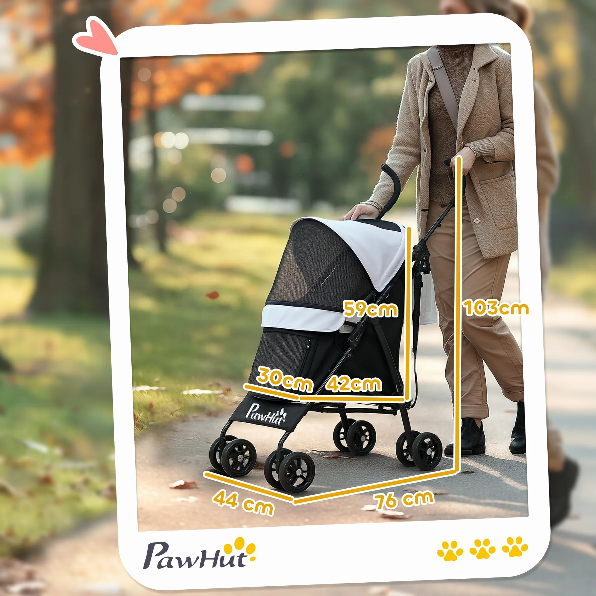 PawHut Poussette chien 4 roues pliable légère charge 4 kg gris clair