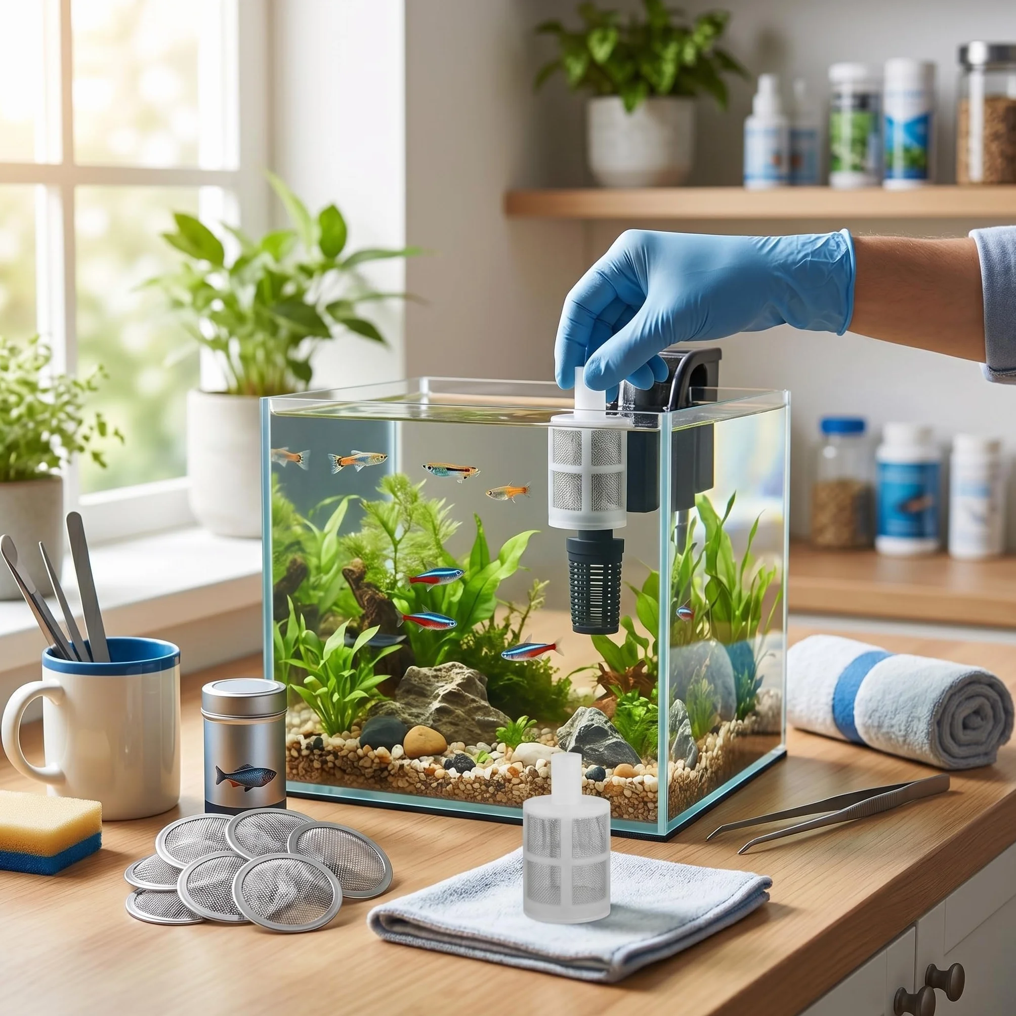 Kit de Filtration pour Pompe à Eau d'Aquarium, 10 Pièces, Crépine et Filtre pour Tuyaux 7mm et 10mm