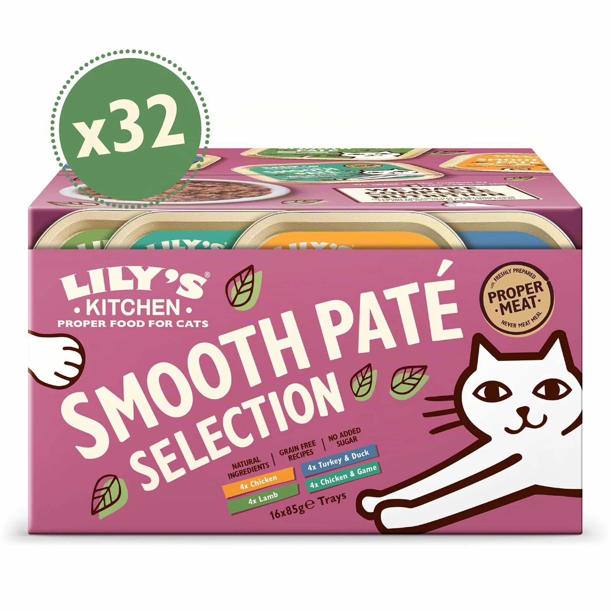 Lily's Kitchen Pâtée moelleuse naturelle en barquette pour chats adultes, recettes sans céréales, multipack (32 x 85g barquettes)