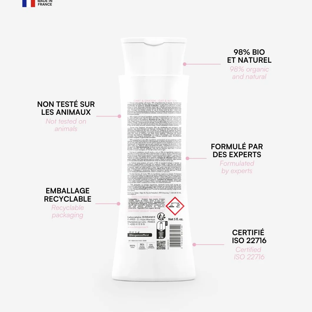 Biogance Shampooing Poils Blancs White Snow 150 ML pour Chat