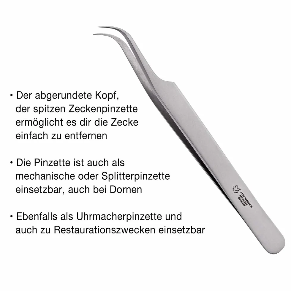 OTTO HERDER Pince à tiques acier inoxydable 11,5 cm pointe incurvée