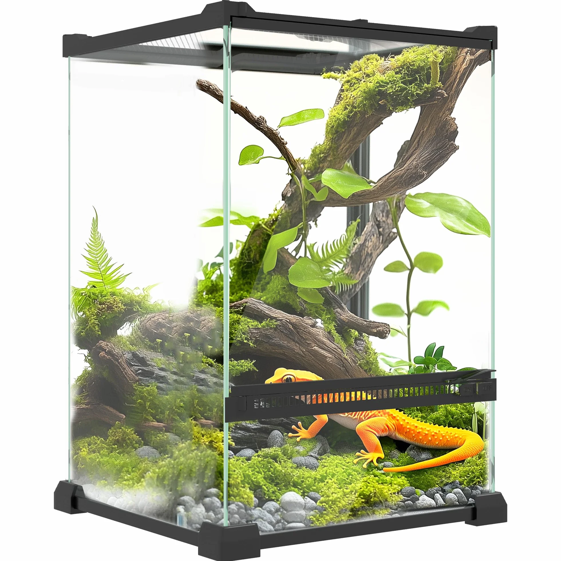 PawHut Terrarium en Verre pour Reptiles Vivarium 12 L avec Couvercle en Treillis métallique 20 x 20 x 30 cm Noir