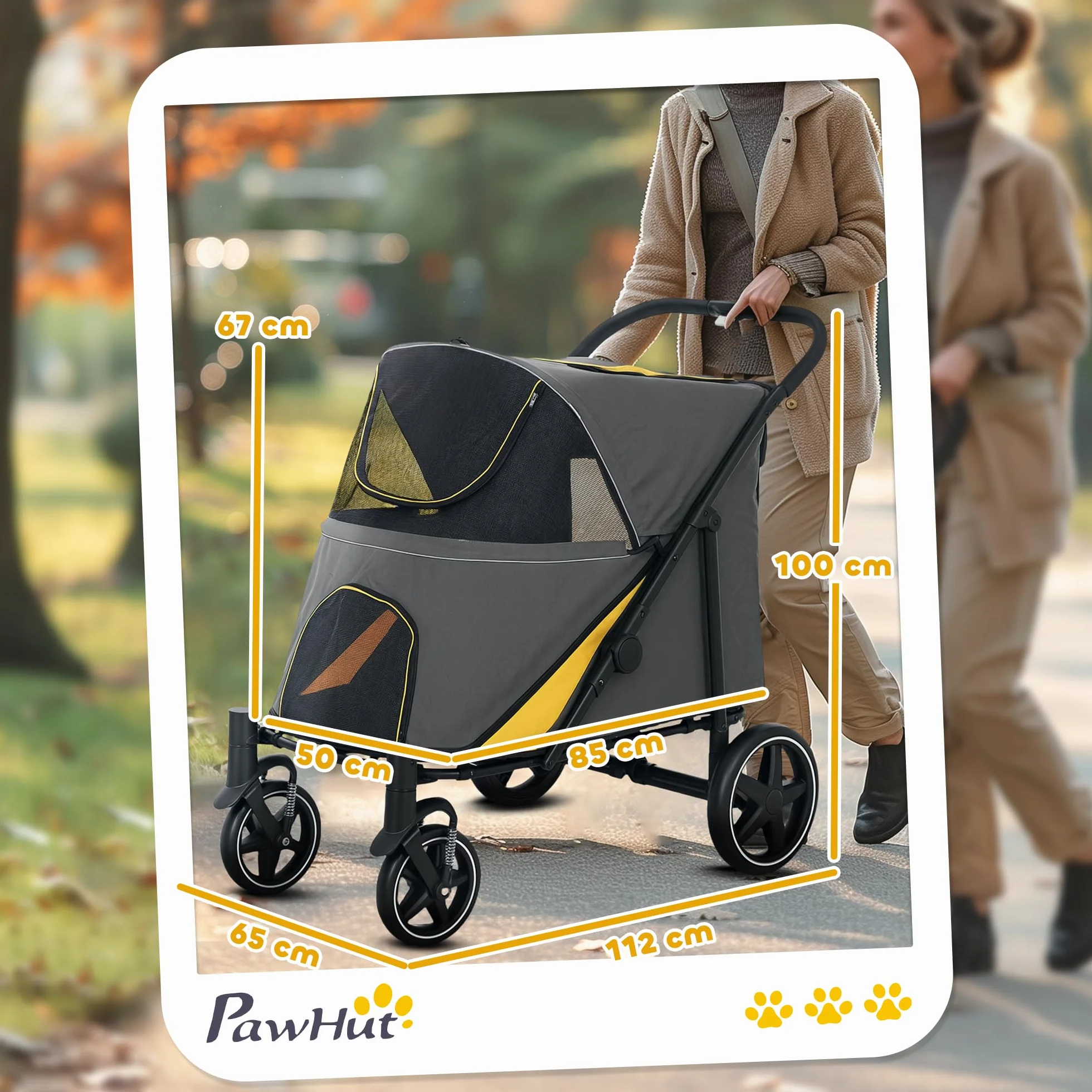 PawHut Poussette pour chien 4 roues EVA pliage un clic laisse sécurité charge 30 kg gris foncé