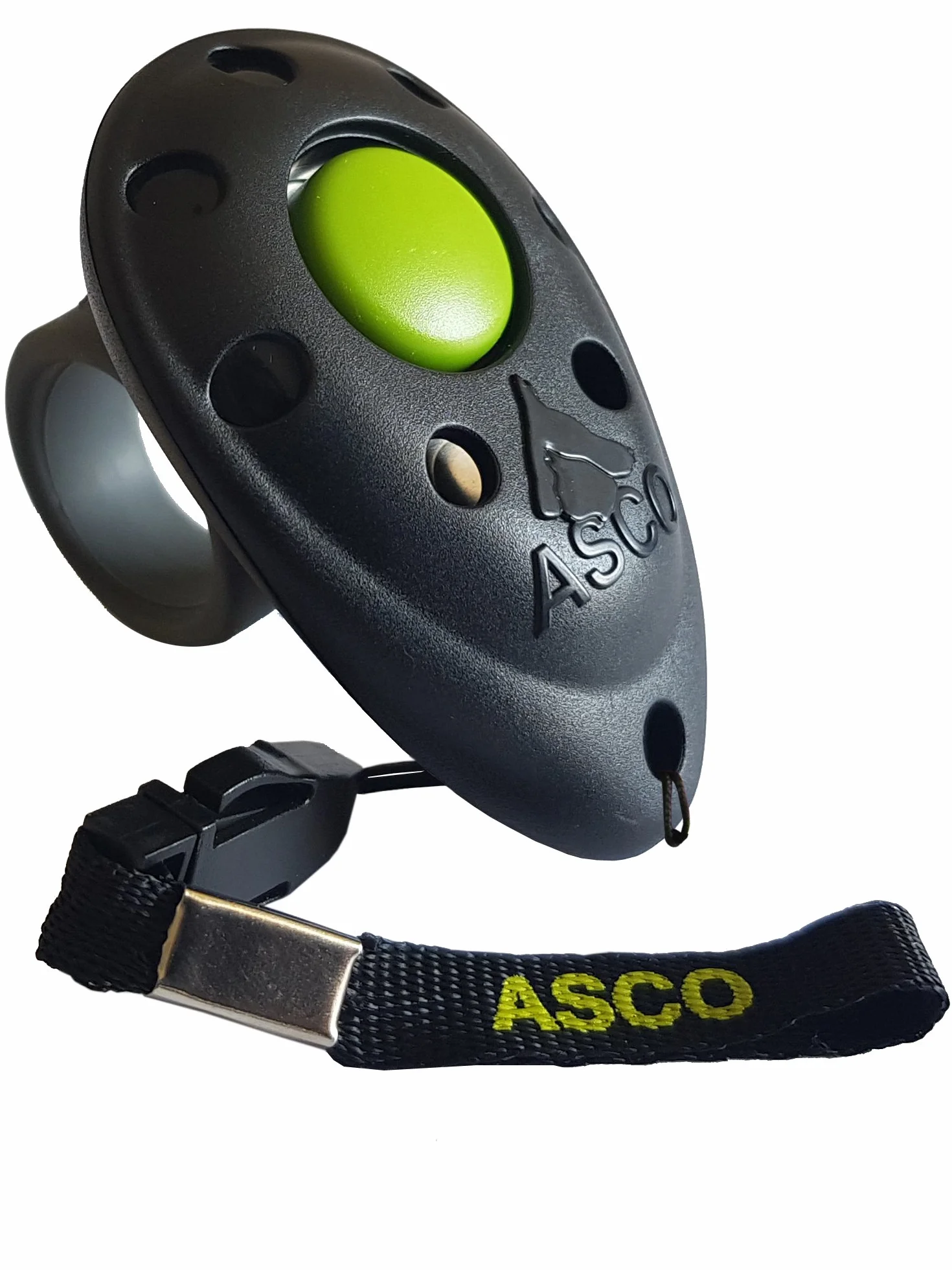 ASCO Finger Clicker, clicker Haut de Gamme pour Le Dressage au clicker, Chiens, Chats, Chevaux, clicker Professionnel, clicker pour Le Dressage des Chiens, Noir AC01F