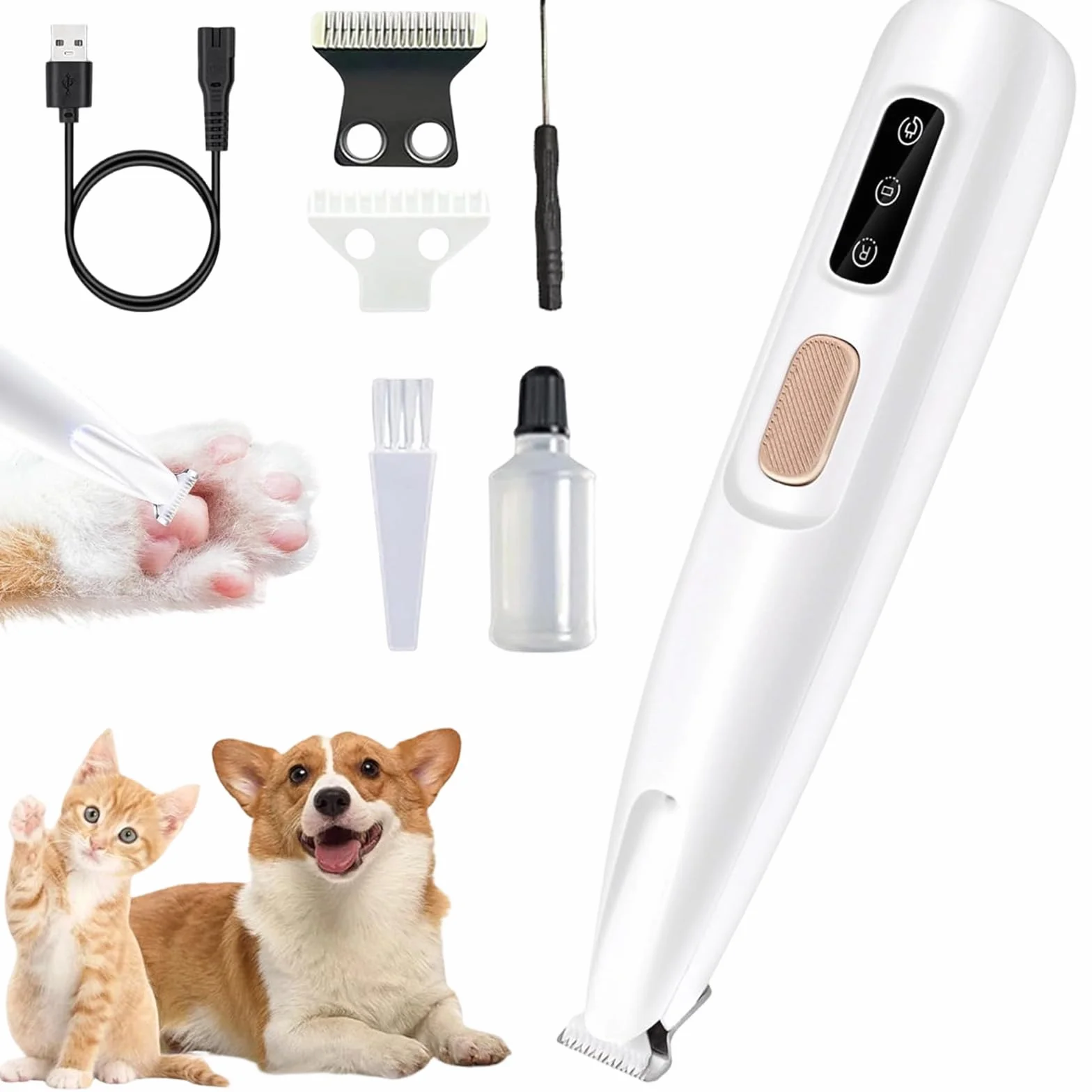 Tondeuse de Toilettage GrosMatou Silencieuse Rechargeable USB Étanche pour Chat Chien avec LED Intégrée