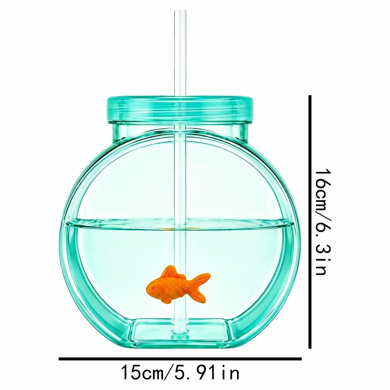 Bols à poisson pour boissons portables réutilisables avec paille et couvercle pour cocktail jus soda