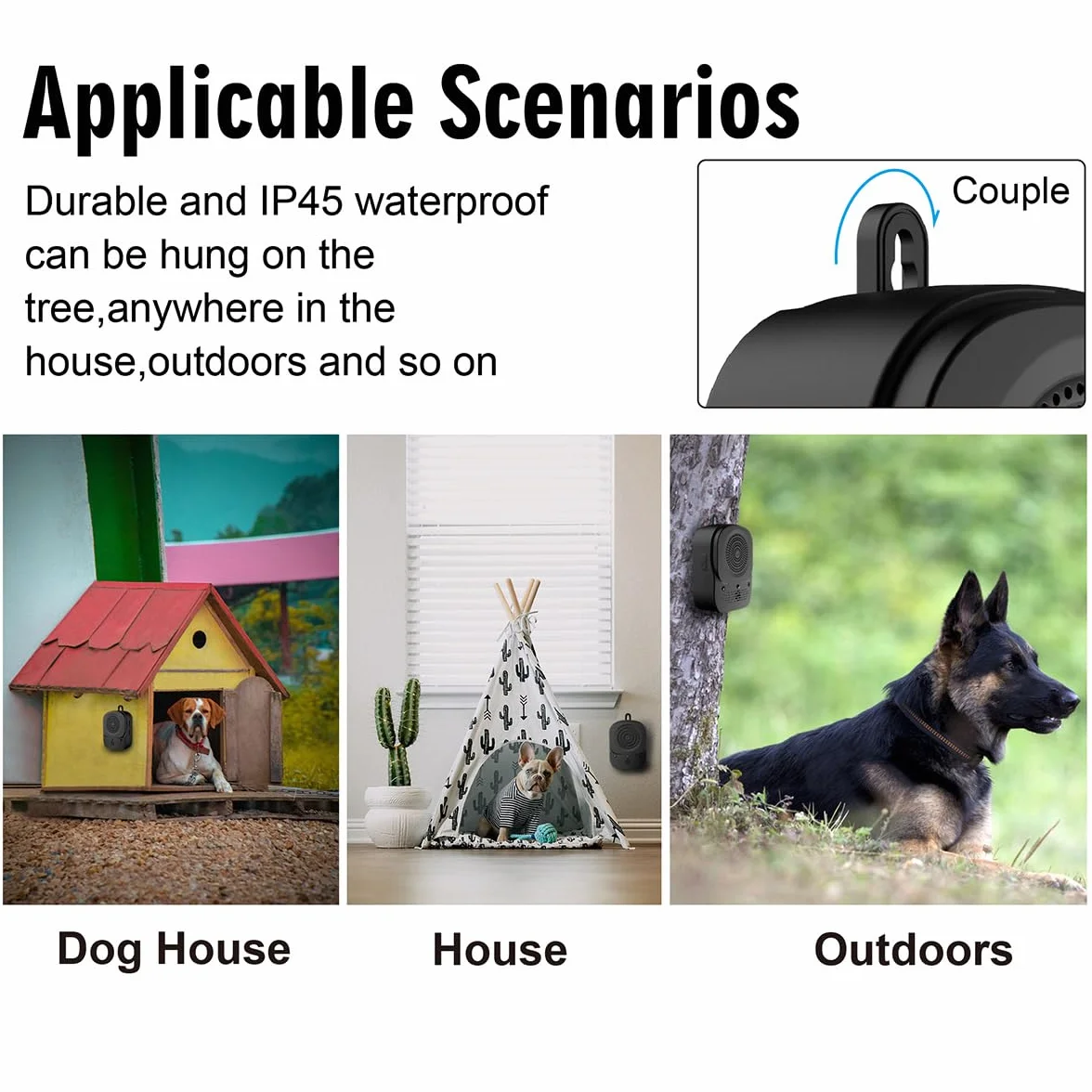 Anti Aboiement Chien Ultrason Automatique, 3 Modes Boitier Ultrason Étanche pour Petits Grands Chiens Extérieur Intérieur